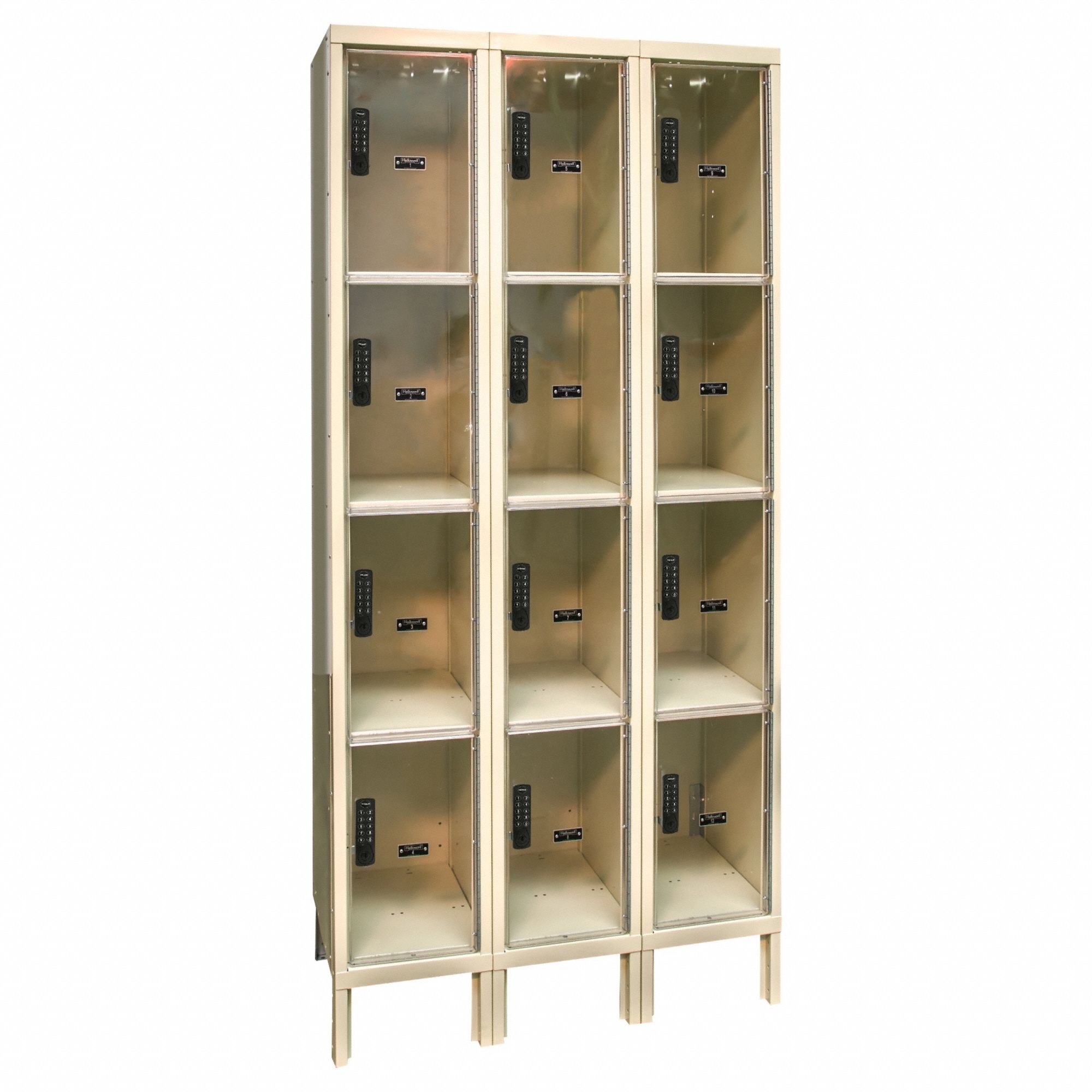 Box Locker: 36 in x 12 in x 78 in, 4 Tiers, 3 Units Wide, Clearview, Electronic Keypad