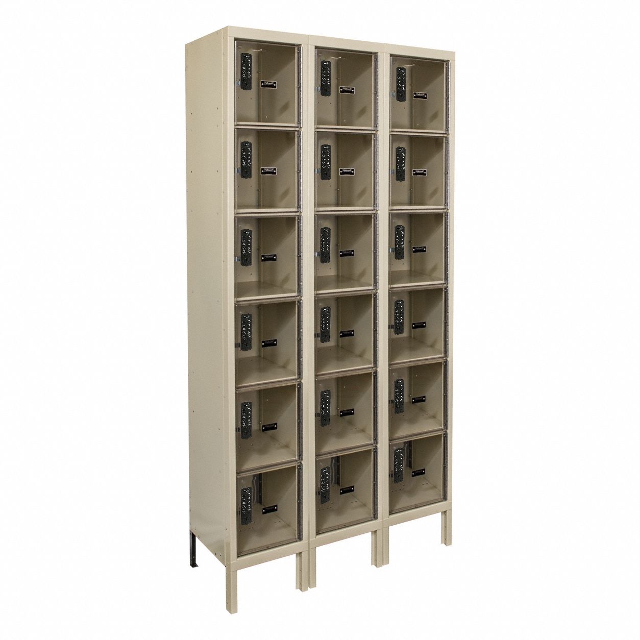 Box Locker: 36 in x 12 in x 78 in, 6 Tiers, 3 Units Wide, Clearview, Electronic Keypad
