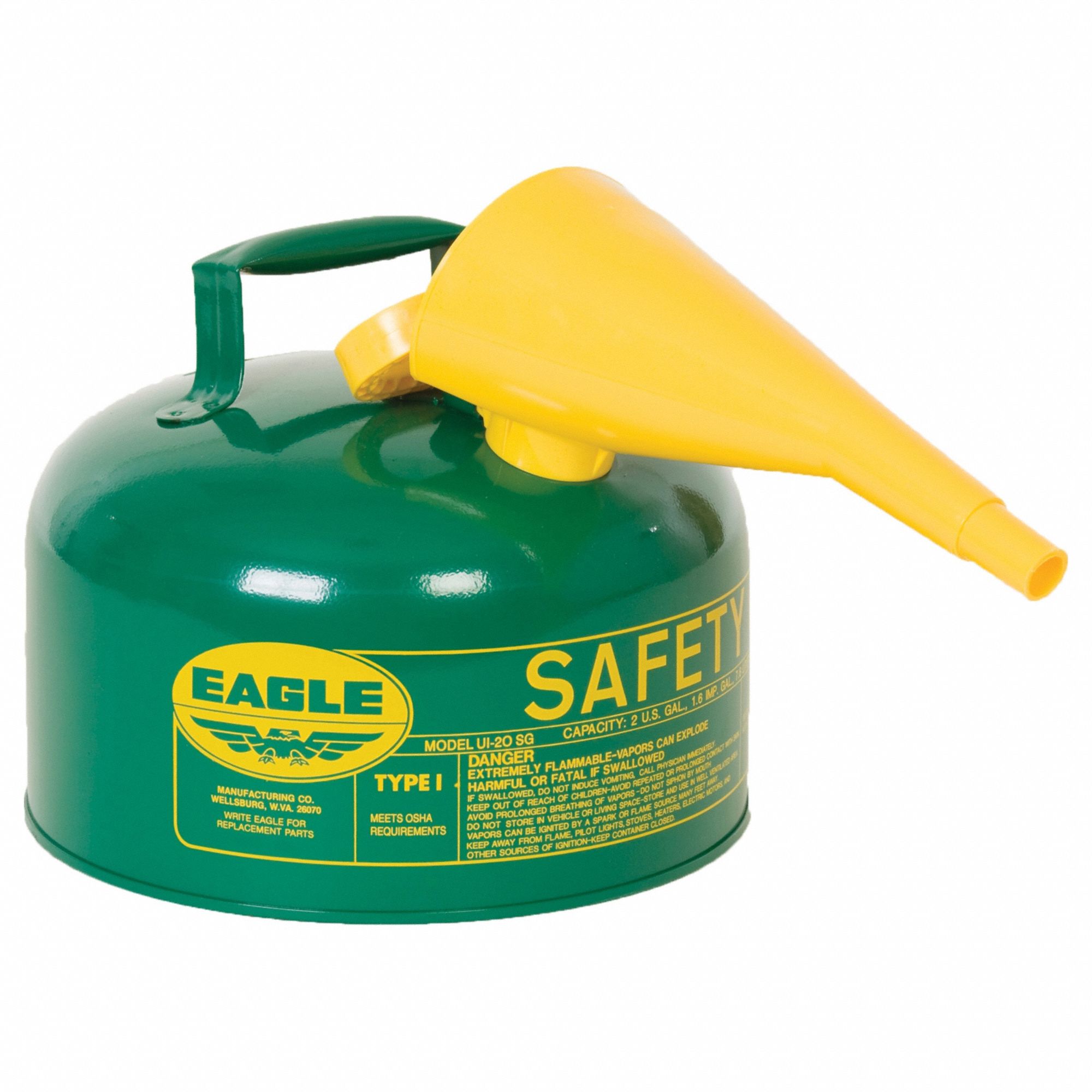 Type I Safety Can: For Use With Oil, 2 1/2 gal Capacity, Includes Funnel, Powder Coated Steel