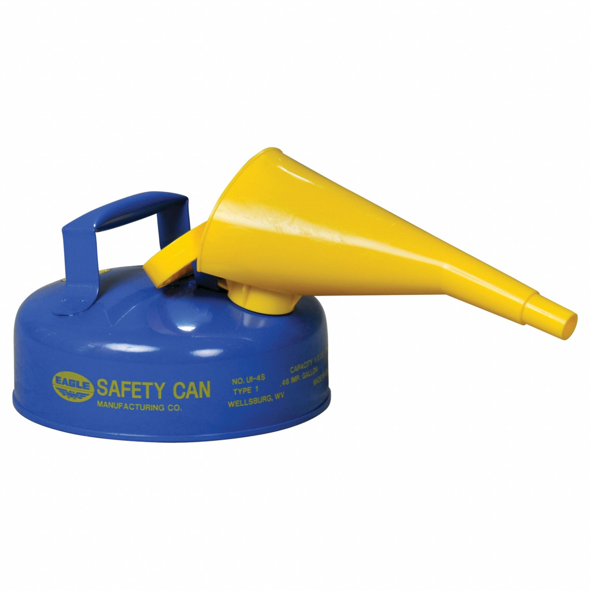 Type I Safety Can: For Use With Kerosene, 1/2 gal Capacity, Powder Coated Steel, Blue