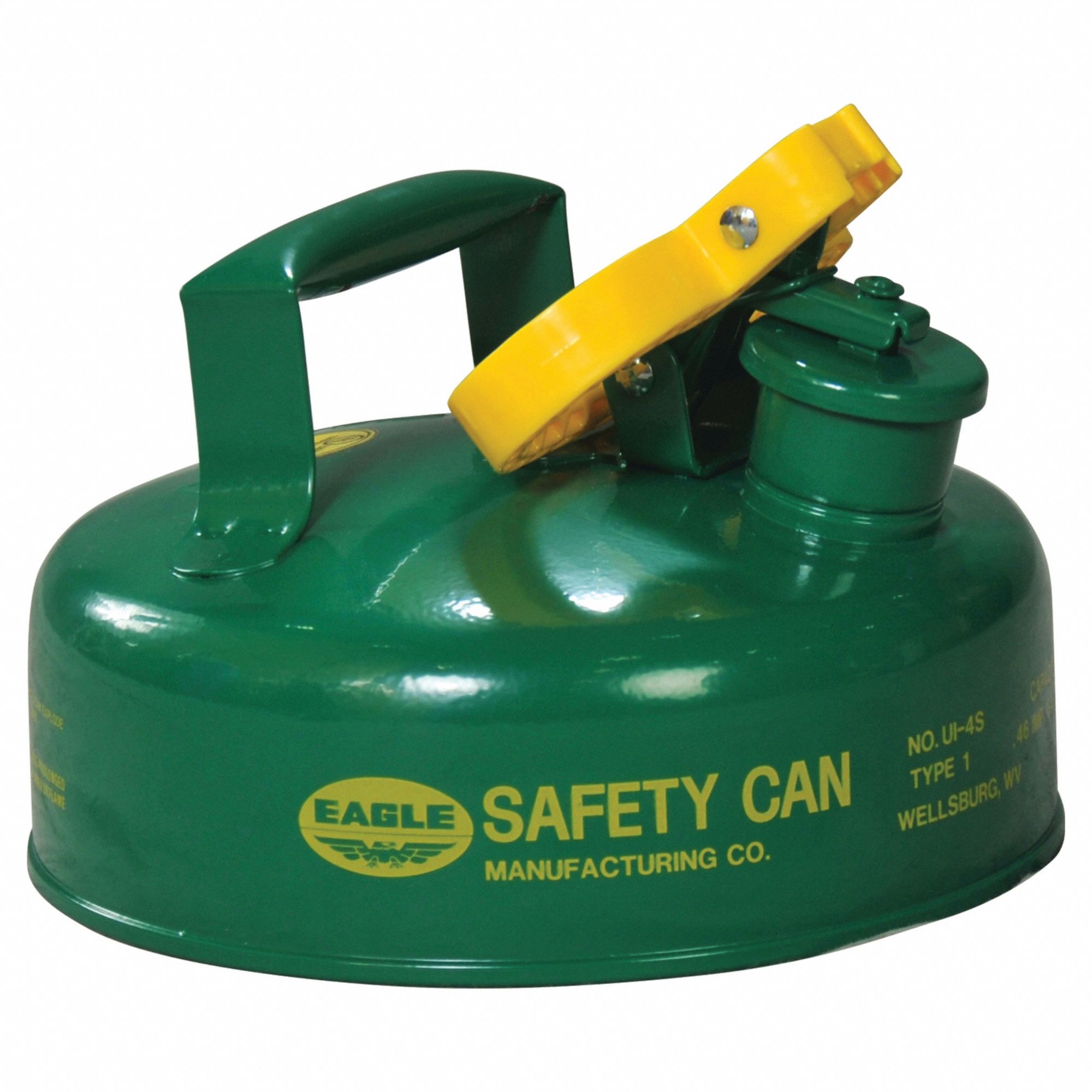 Type I Safety Can: For Use With Oil, 1/2 gal Capacity, Powder Coated Steel, Green