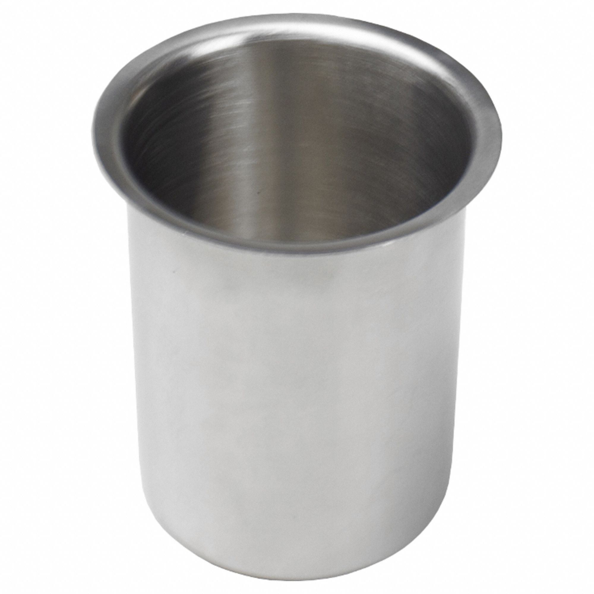 Beaker: 8.5 oz Capacity - oz, 2 1/2 in Dia, 3 1/4 in Overall Ht, Stainless Steel, Silver, Beaker