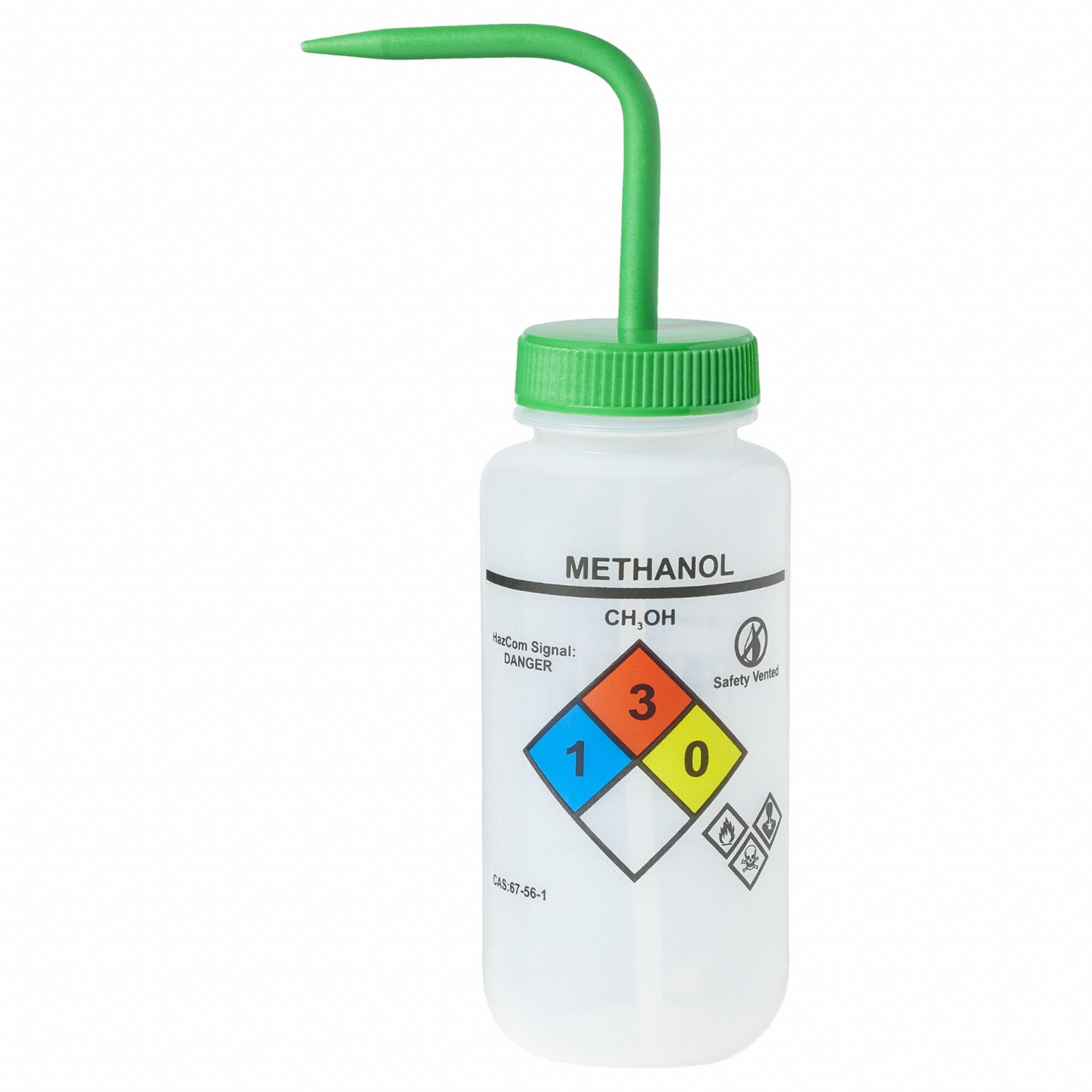 Wash Bottle: 16 fl oz Capacity - oz, 500 mL Capacity - mL, Specific Chemicals, Methanol, Vented