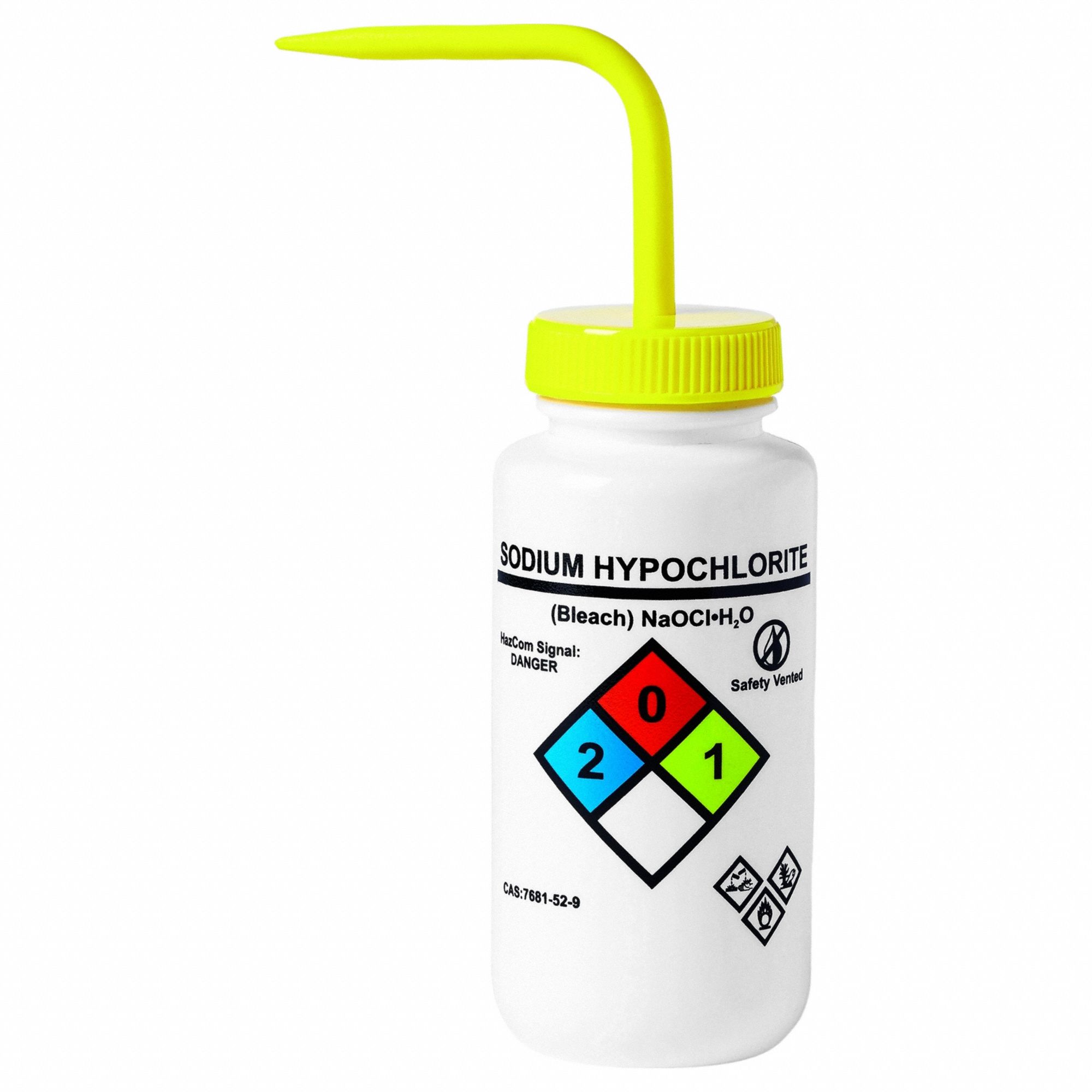 Wash Bottle: 16 fl oz Capacity - oz, 500 mL Capacity - mL, Specific Chemicals, Sodium Hypochlorite