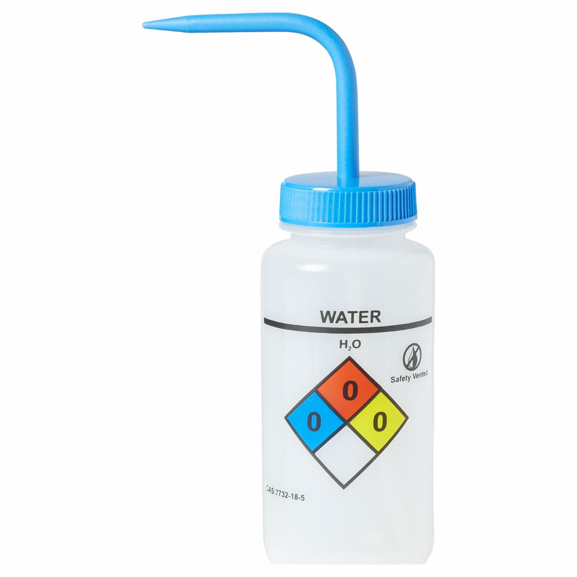 Wash Bottle: 16 fl oz Capacity - oz, 500 mL Capacity - mL, Waters, Water, Wide Mouth Size, Vented
