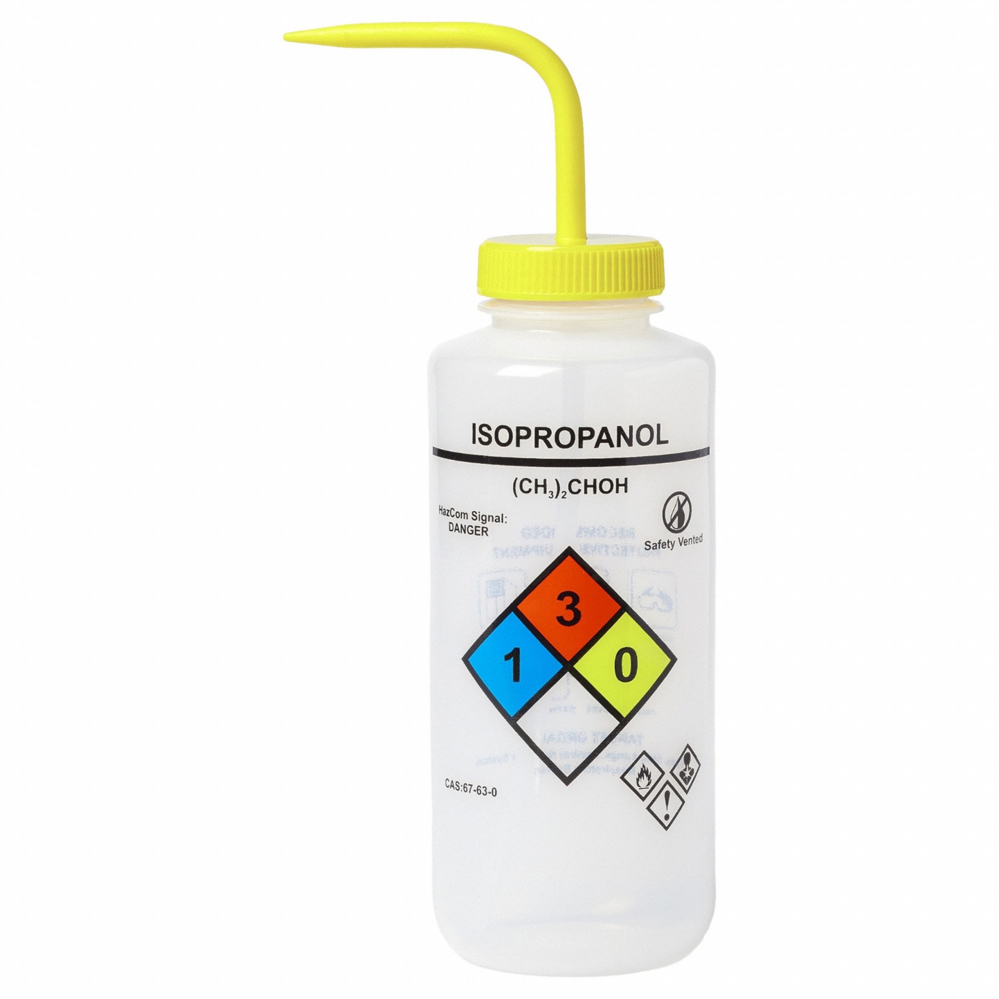 Wash Bottle: 32 fl oz Capacity - oz, 1 L Capacity - mL, Specific Chemicals, Isopropanol, Vented