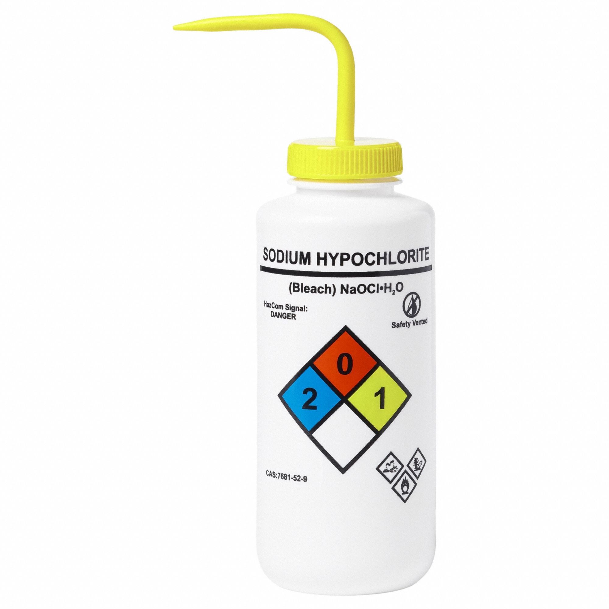 Wash Bottle: 32 fl oz Capacity - oz, 1 L Capacity - mL, Specific Chemicals, Sodium Hypochlorite