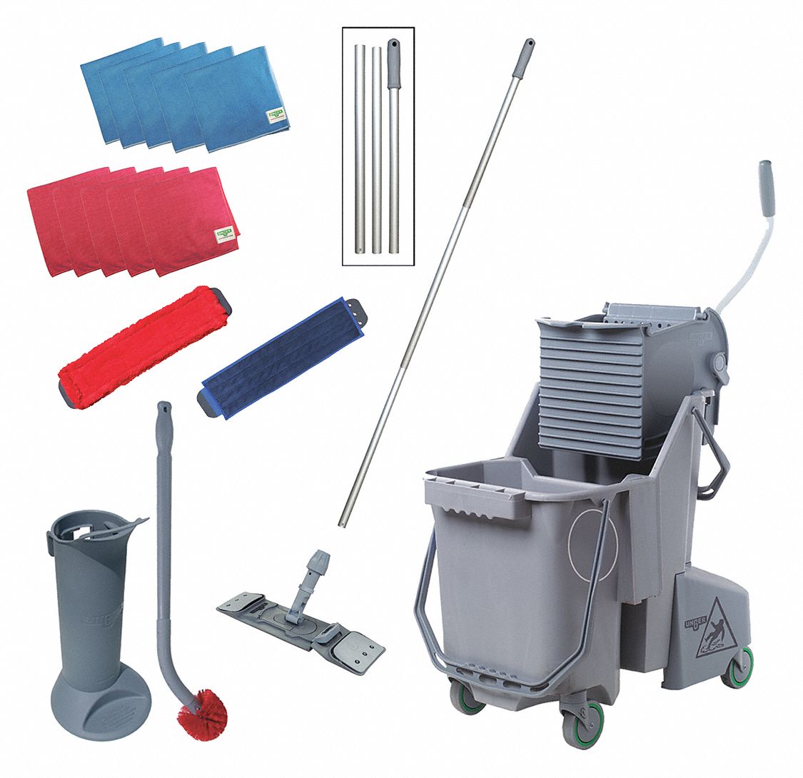 FLOOR CLEANING KIT W 32 QT DUAL BUCKET/SIDE PRESS, GREY, MOP CAP 32 OZ, PLASTIC/PP