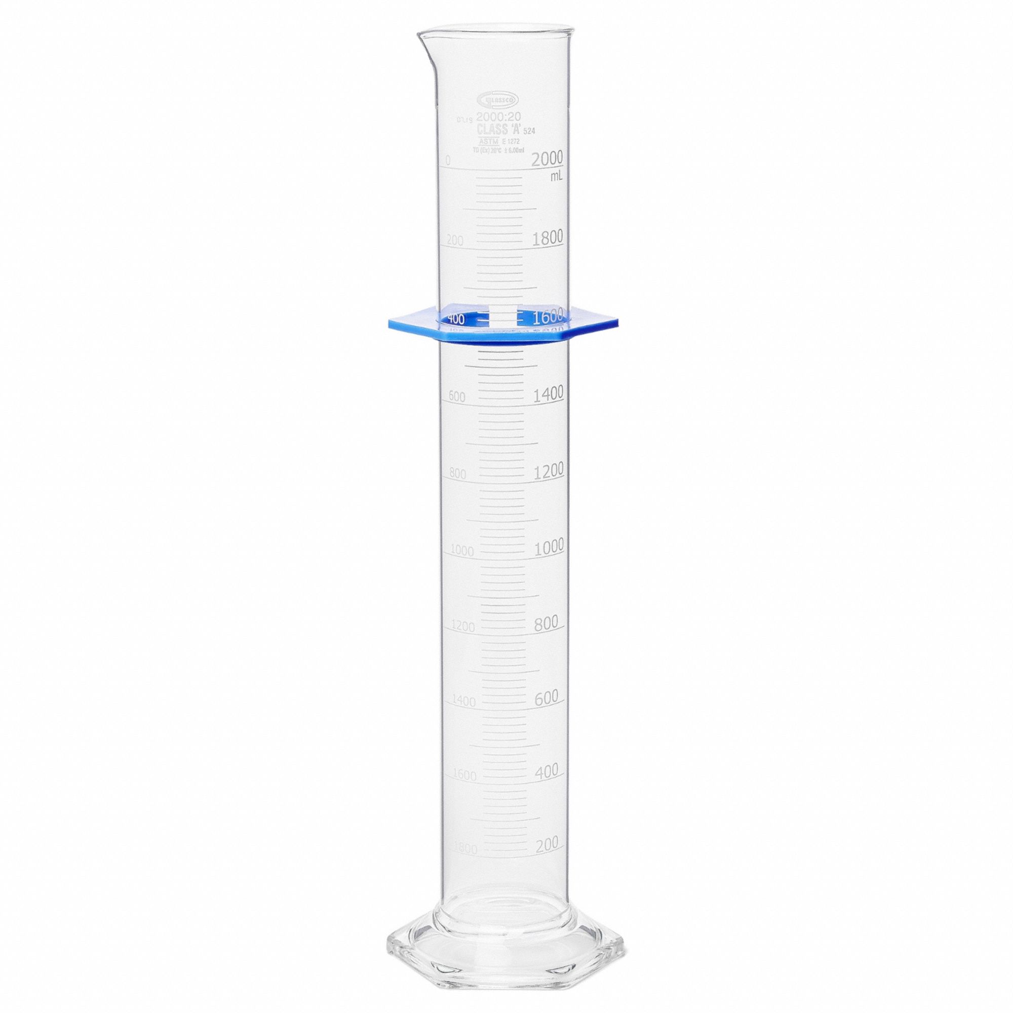 Graduated Cylinder: 2 L Capacity - mL, 67.6 fl oz Capacity - oz, 20 mL Graduation Increments - mL, A