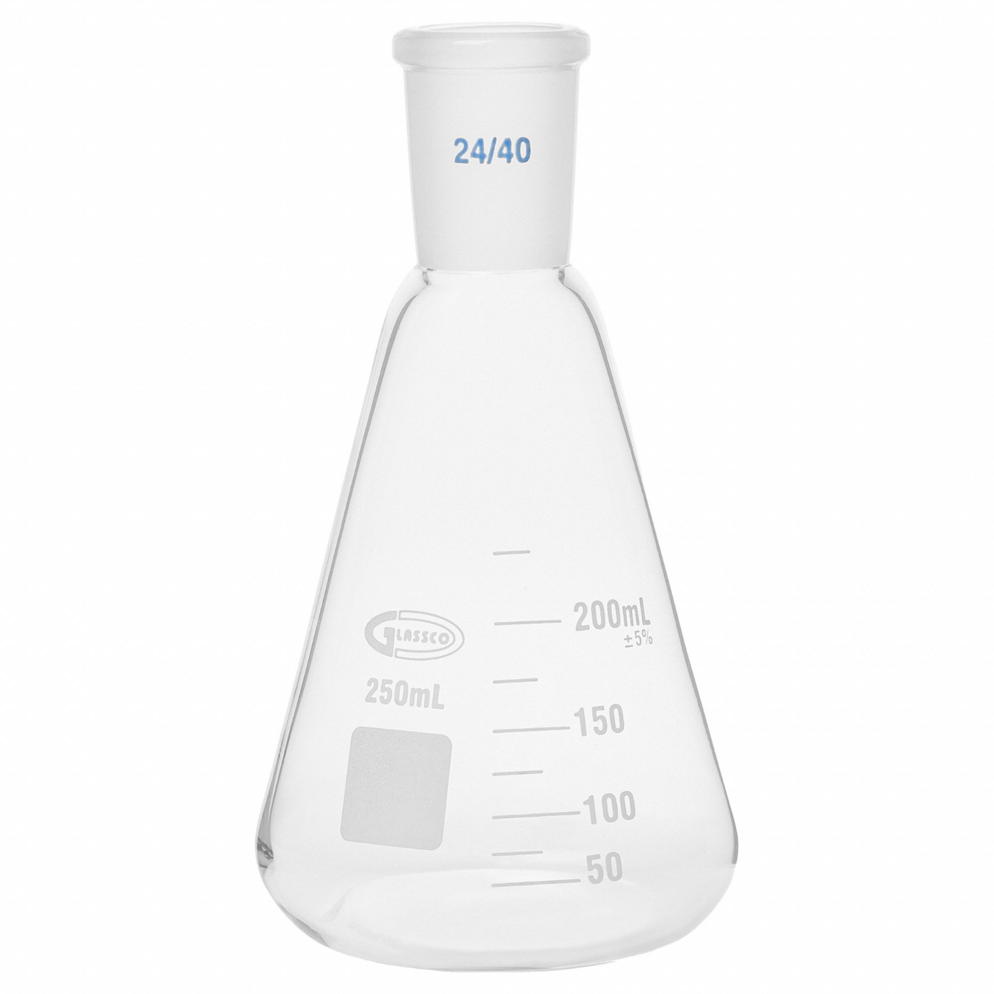 Borosilicate Glass, 250 mL Capacity mL, Erlenmeyer Flask 811J65