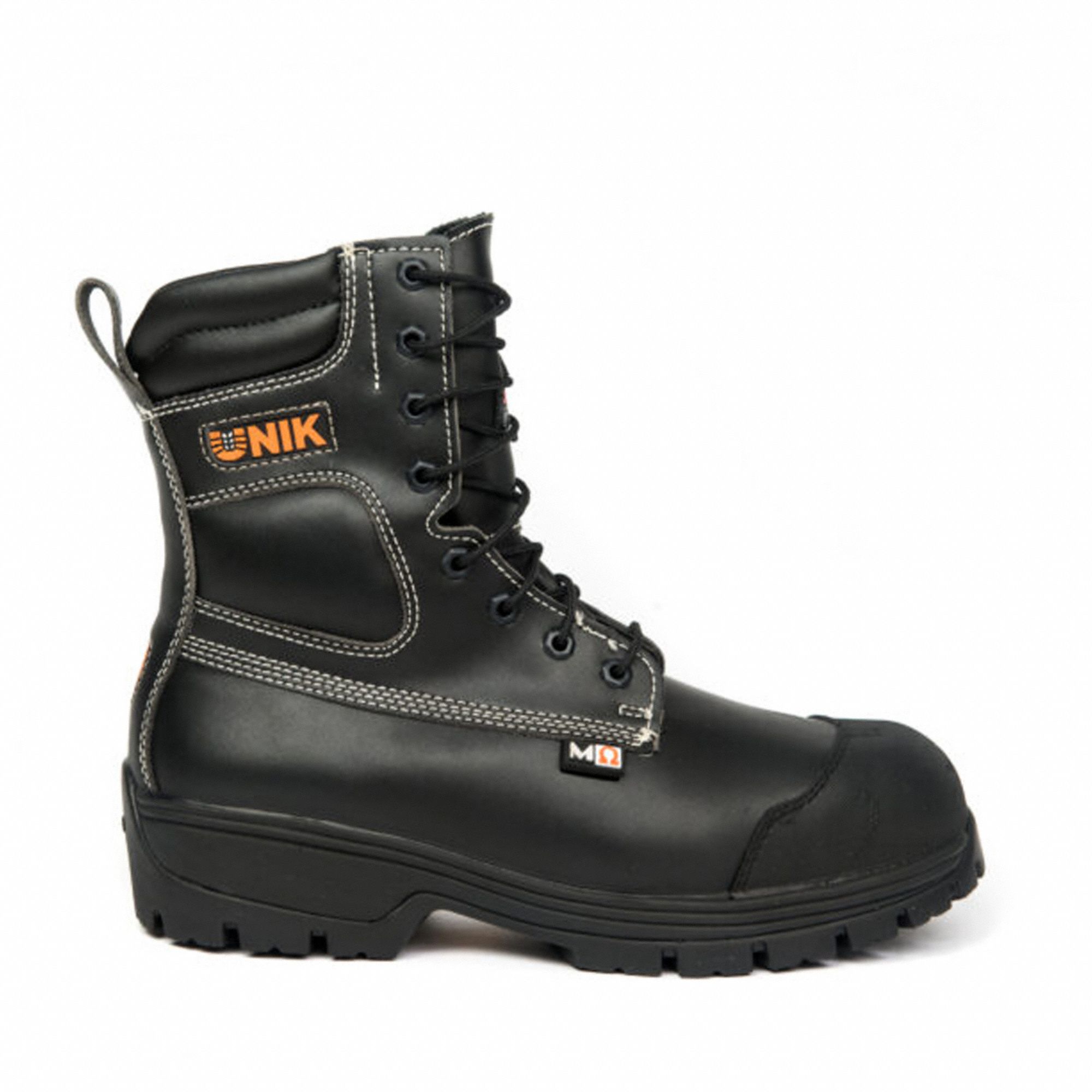 UNIK MEN'S SAFETY BOOTS, SIZE 7, MICROFIBRE, BLACK, 8 IN HEIGHT