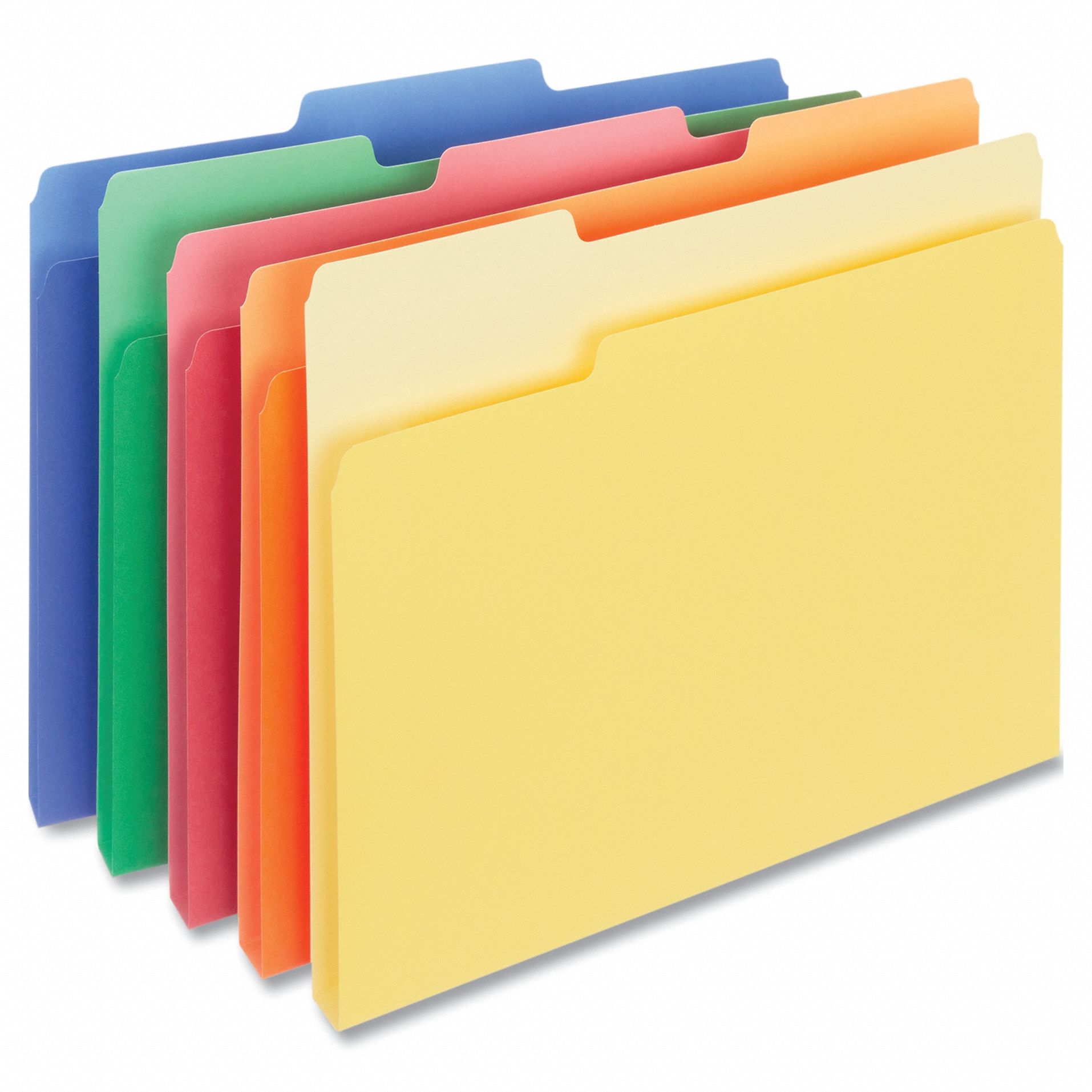 File Folders: 8 1/2 in Ht, 11 in Wd, Assorted, 11 pt. Stock, 100 PK