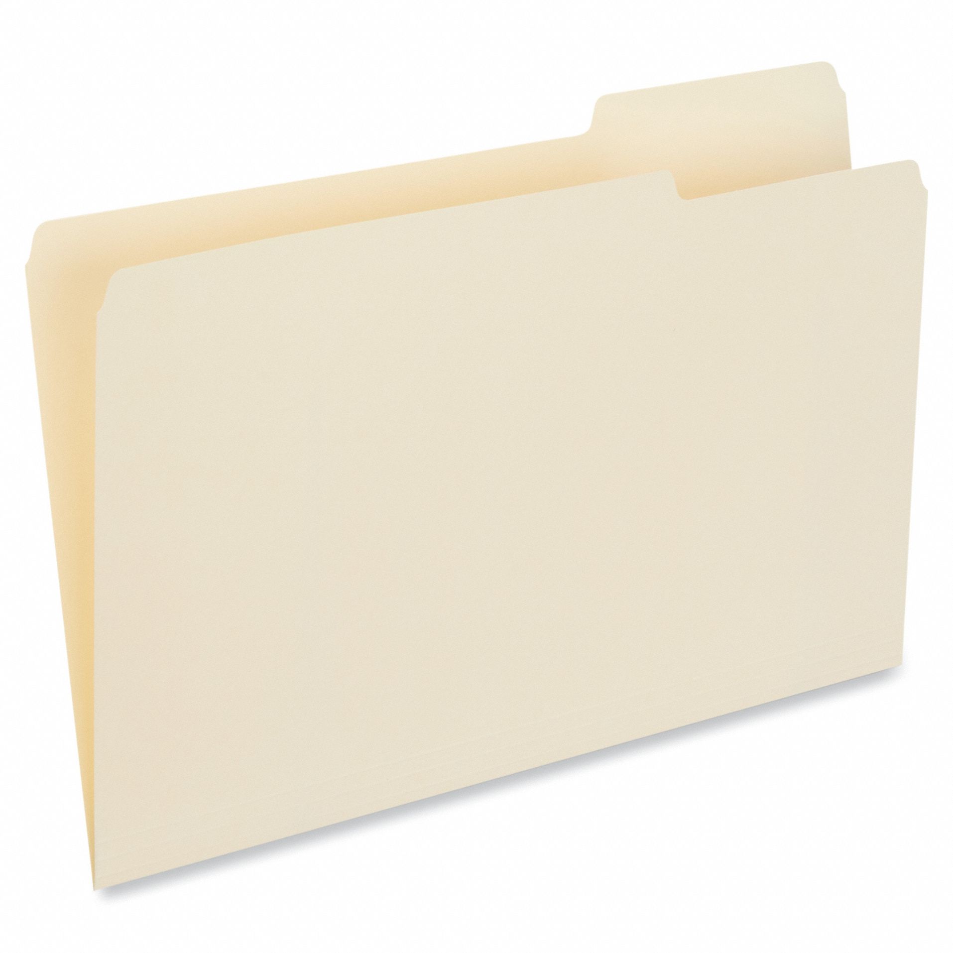 File Folders: 8 1/2 in Ht, 14 in Wd, Manila, 11 pt. Manila, Top Tab Location, 100 PK