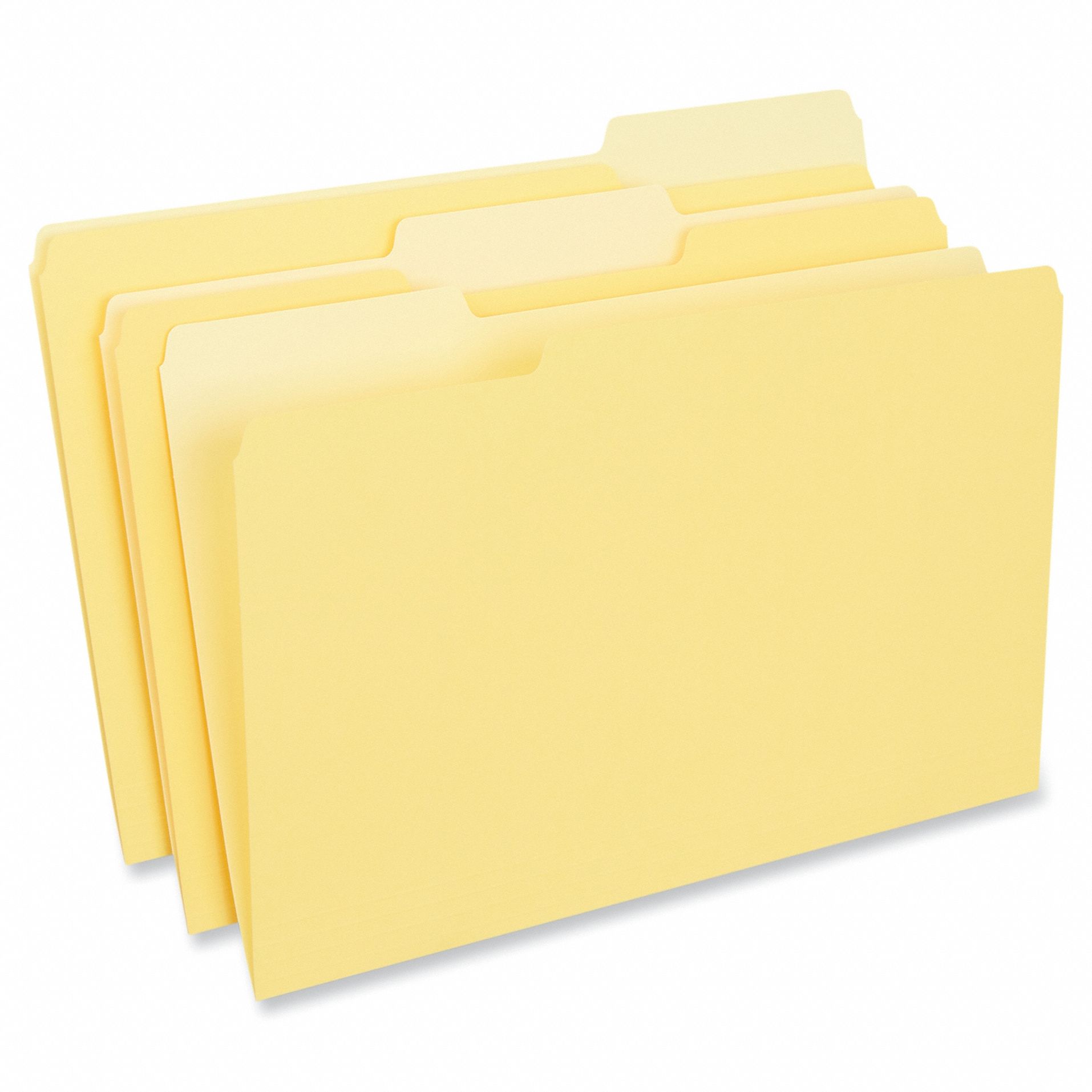 File Folders: 8 1/2 in Ht, 14 in Wd, Yellow, 11 pt. Stock, Top Tab Location, 100 PK