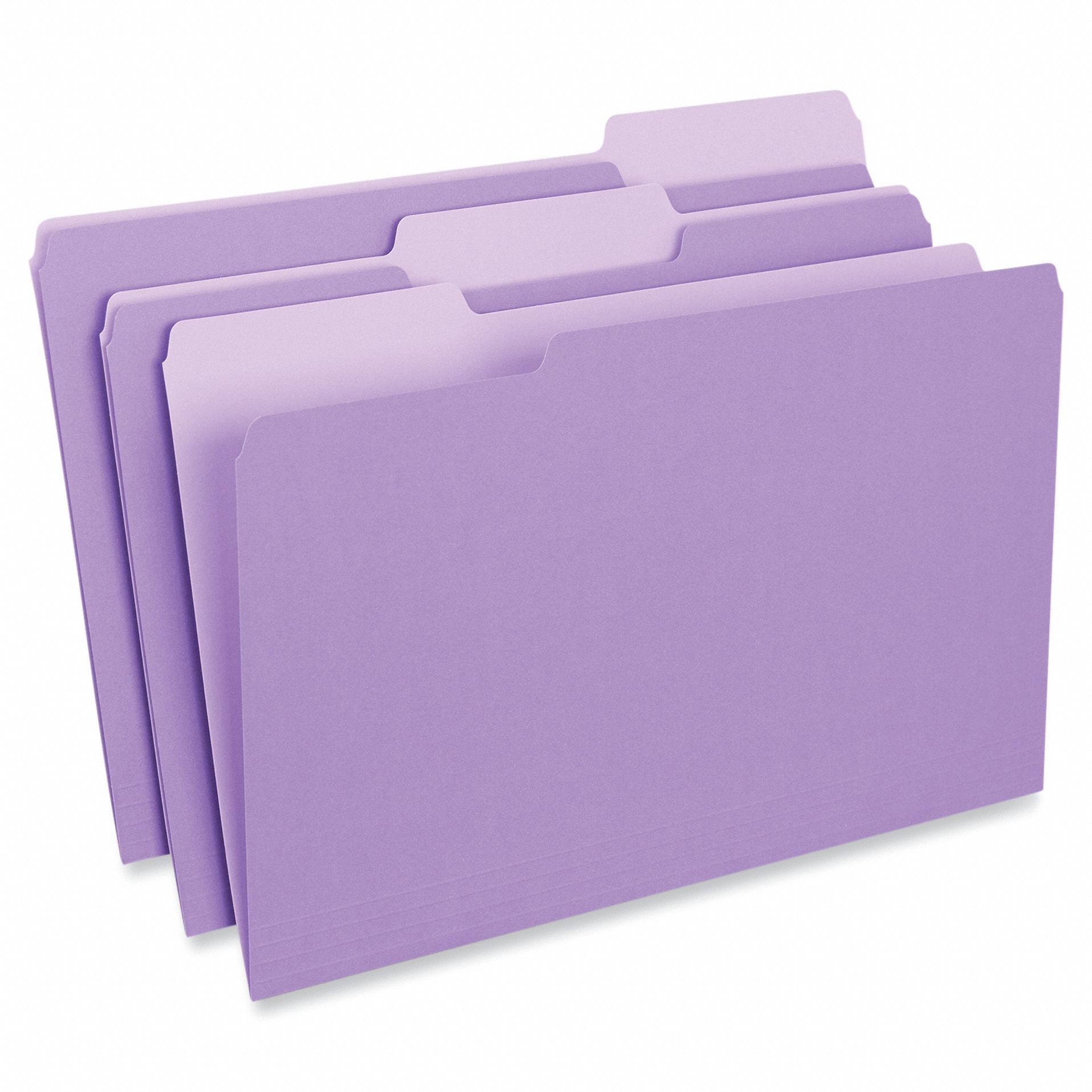 File Folders: 8 1/2 in Ht, 14 in Wd, Purple, 11 pt. Stock, Top Tab Location, 100 PK