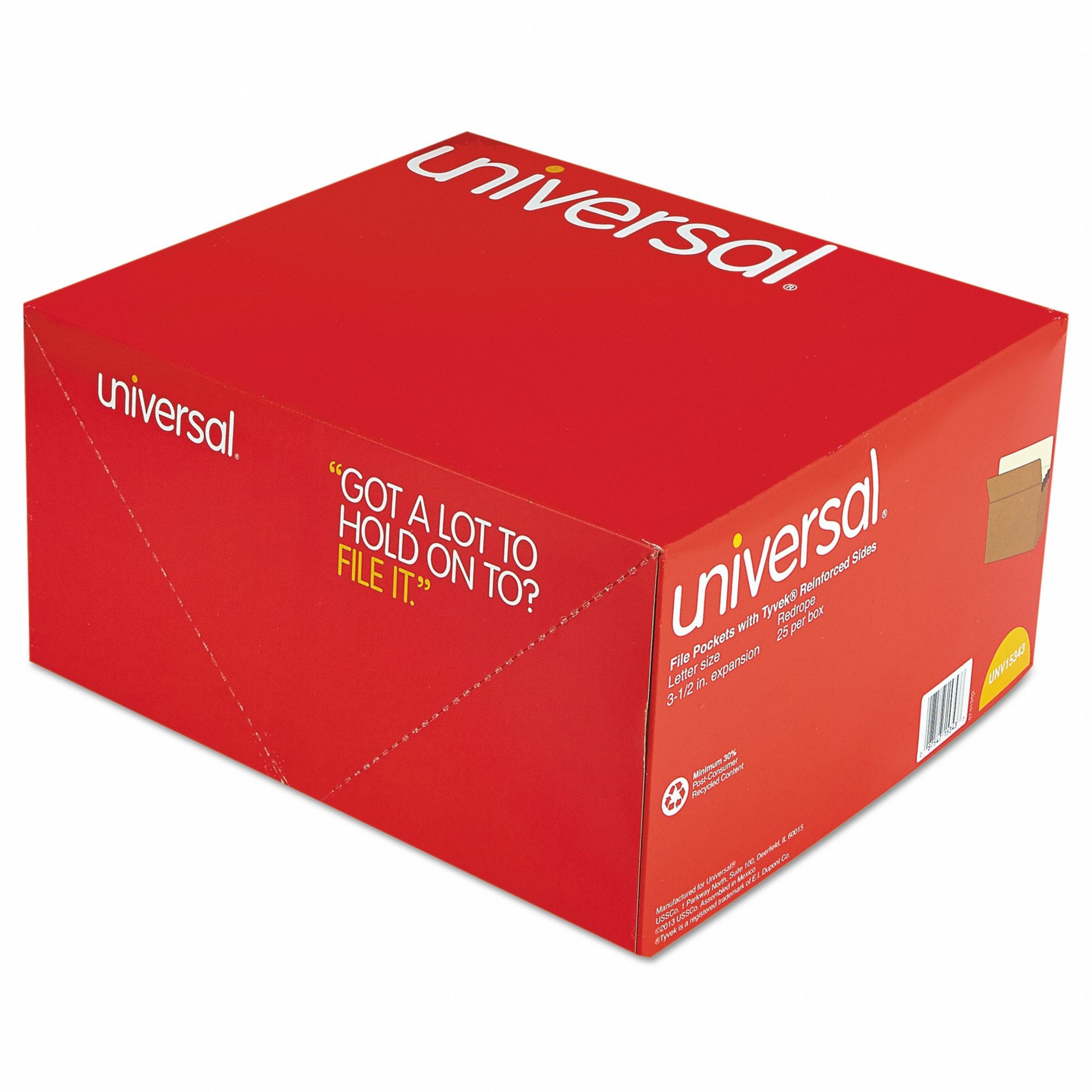 Expandable File Pocket: 9 1/2 in Ht, 11 3/4 in Wd, Red, Letter Paper Size, 25 PK