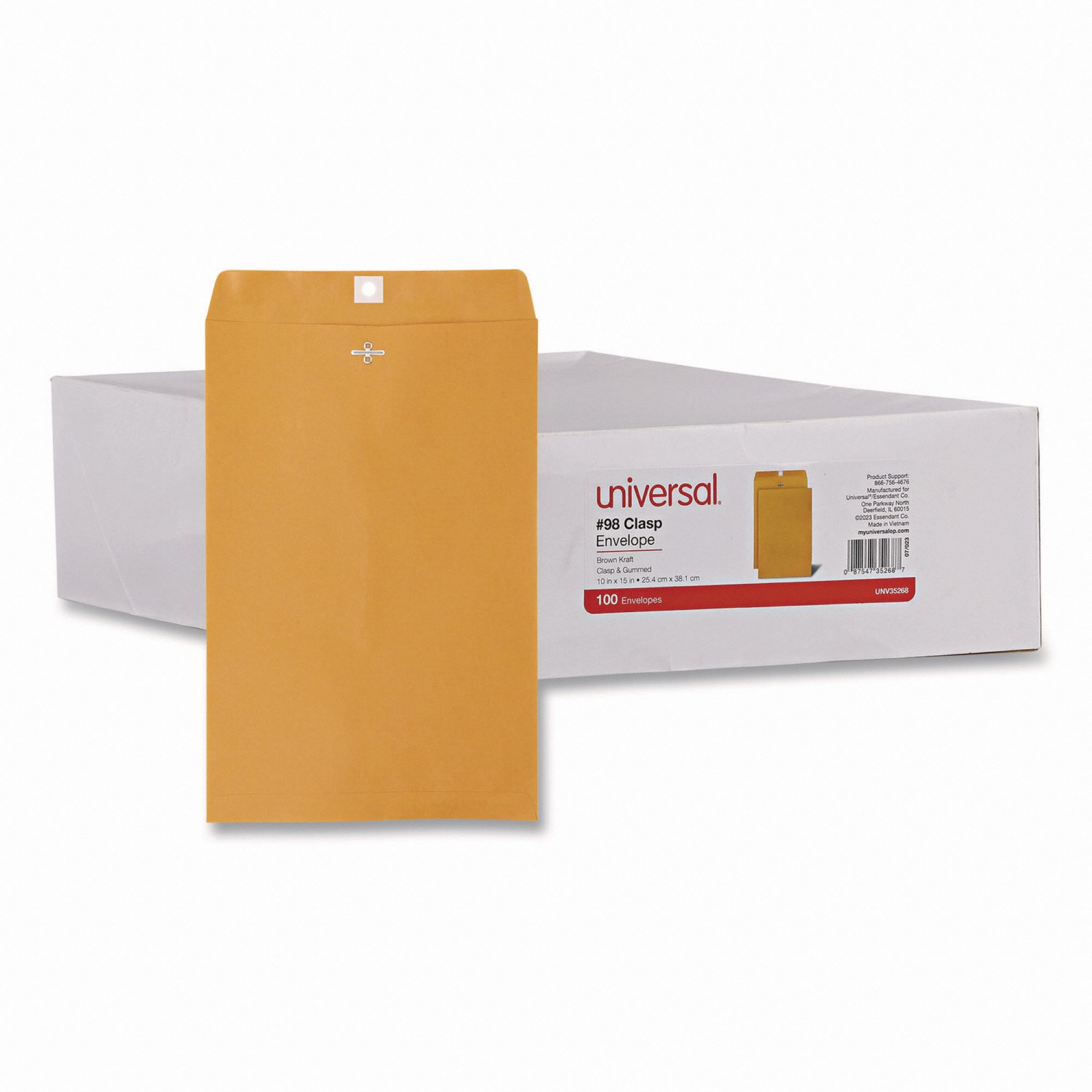 Manila Envelopes: #98 Envelope Size, Kraft, Top, Brown, 100 PK
