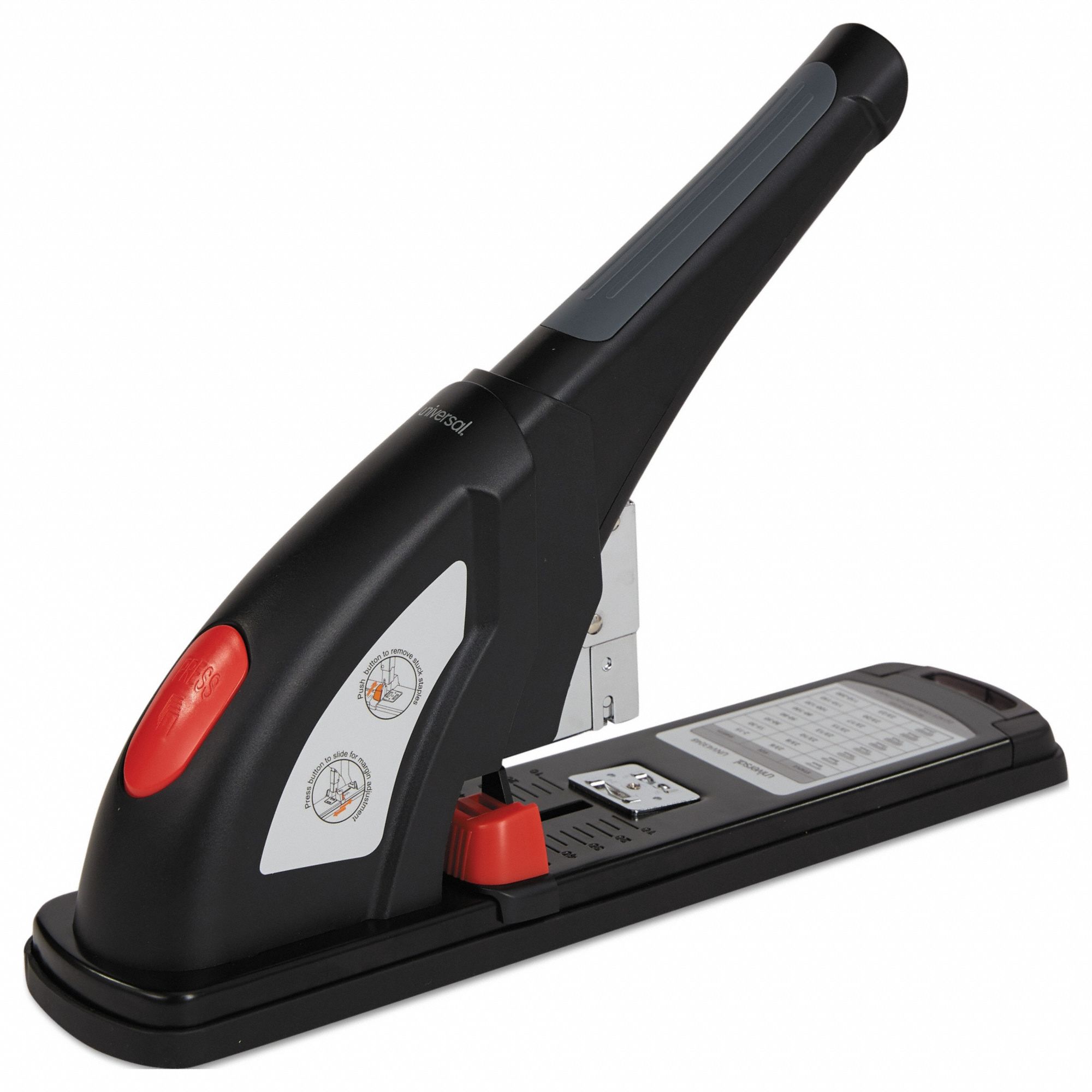 Manual Stapler: 200 Sheet Capacity, 2 1/2 in Throat Dp - Max, Front Loading, Black