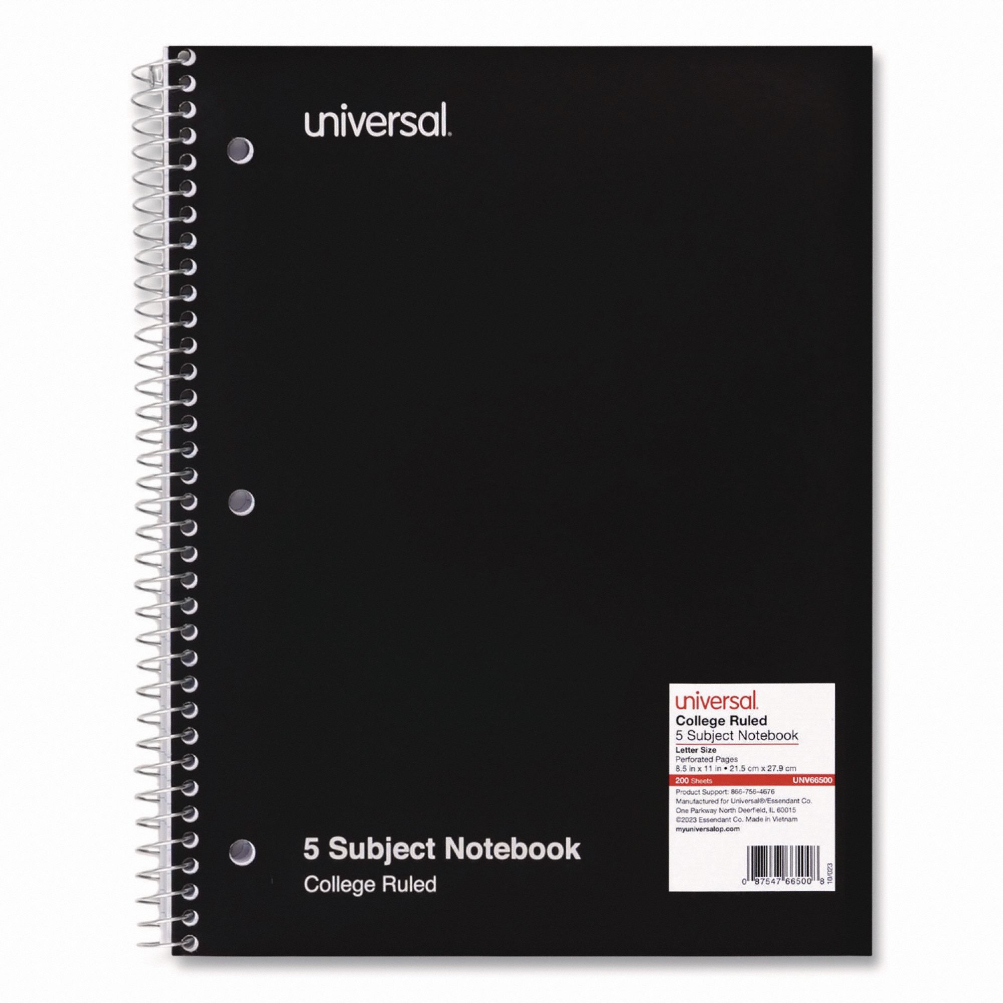 Notebook: 8-1/2 in x 11 in Sheet Size, College, White, 200 Sheets, 0% Recycled Content