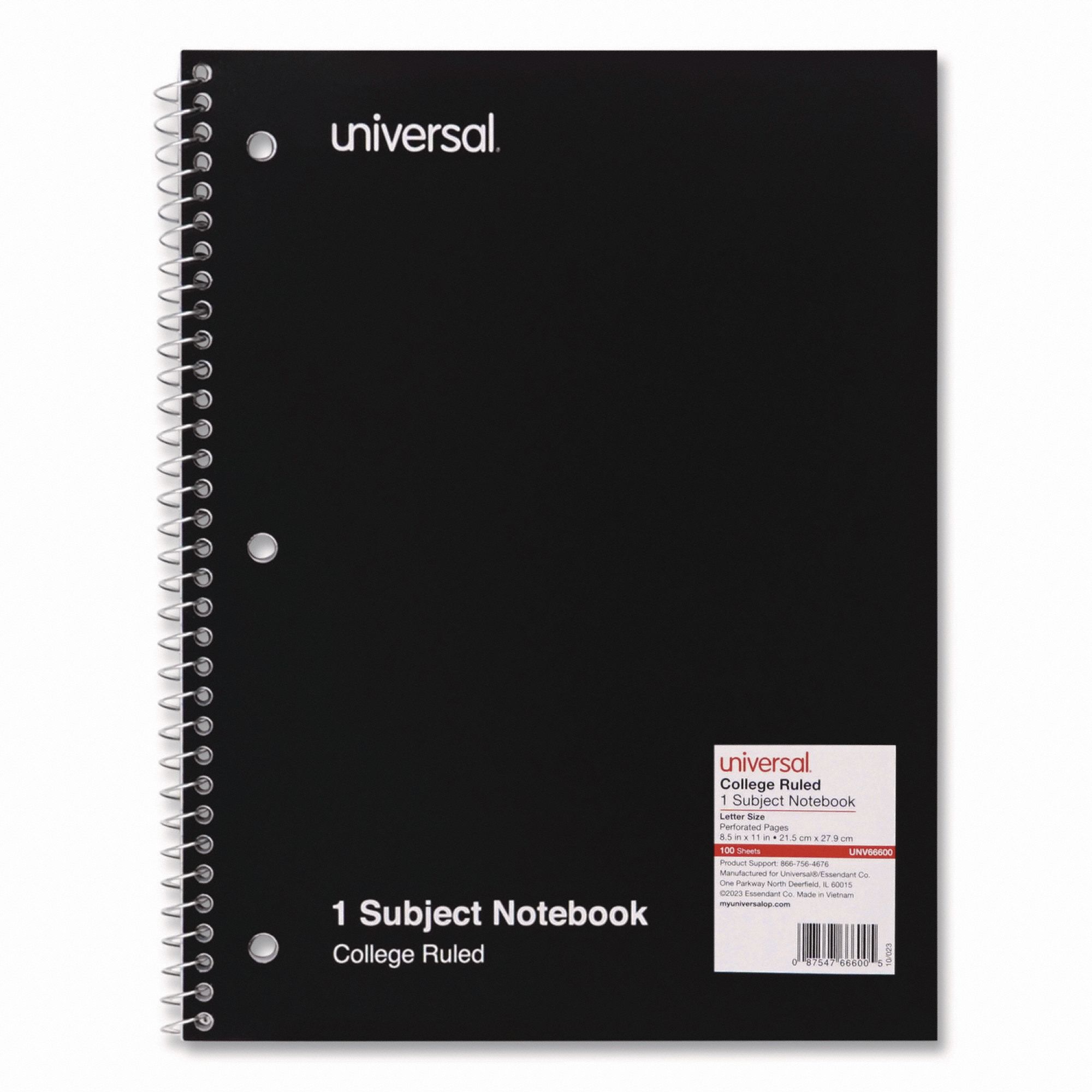 Notebook: 8-1/2 in x 11 in Sheet Size, College, White, 100 Sheets, 0% Recycled Content