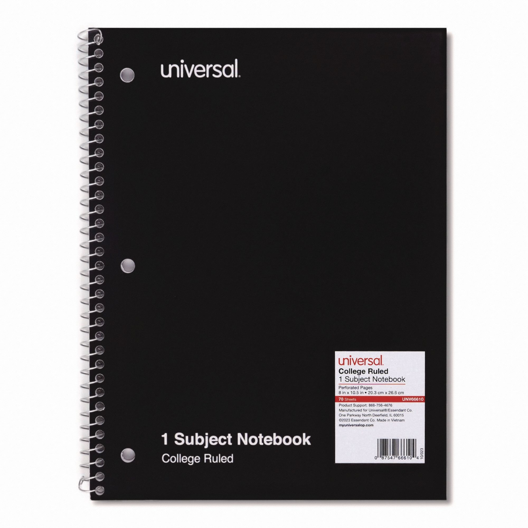 Notebook: 8 in x 10-1/2 in Sheet Size, College, White, 70 Sheets, 0% Recycled Content