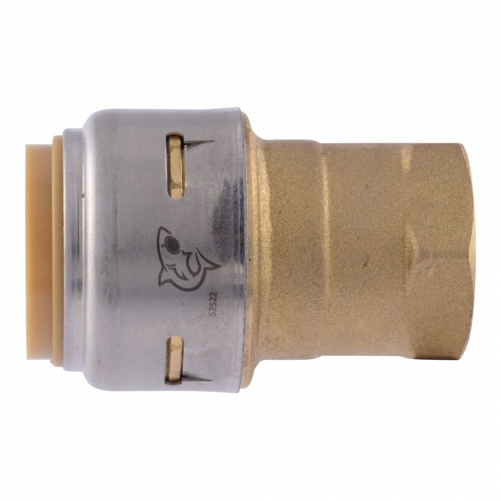 Push-Fit Adapter Fitting: Straight, 3/4 in OD x 3/4 in Pipe Size, Brass