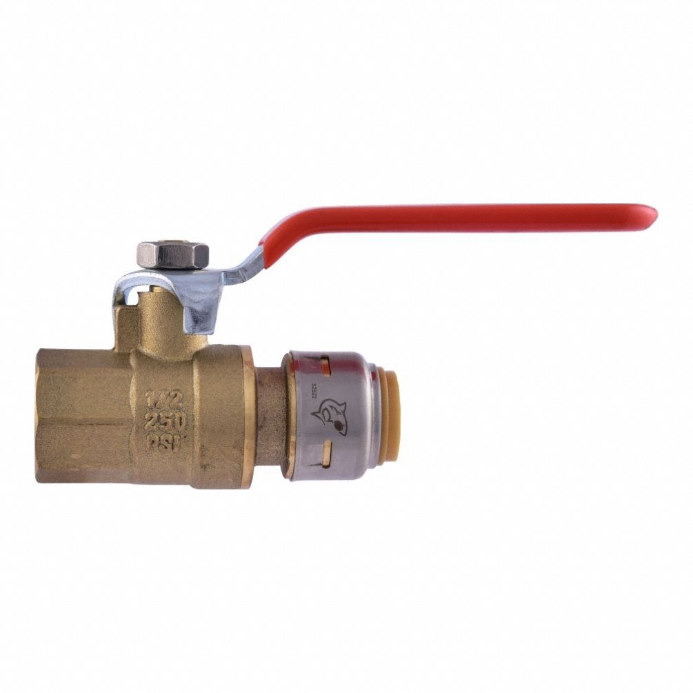 Manual Two-Way Ball Valve: 1/2 in, Brass, Straight, FNPT x FNPT, Full Port Ball Port