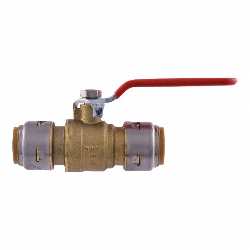 Manual Two-Way Ball Valve: 3/4 in, Brass, Straight, Push x Push, Full Port Ball Port