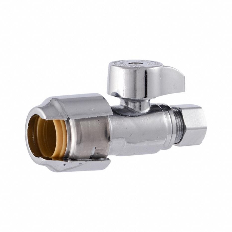 Water Supply Stop: 1/2 in Compression, 3/8 in Compression, Straight Body, 1/4-Turn, Oval