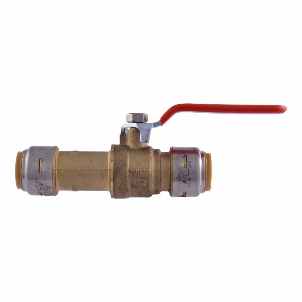Manual Two-Way Ball Valve: 3/4 in, Brass, Straight, Push x Push, Full Port Ball Port