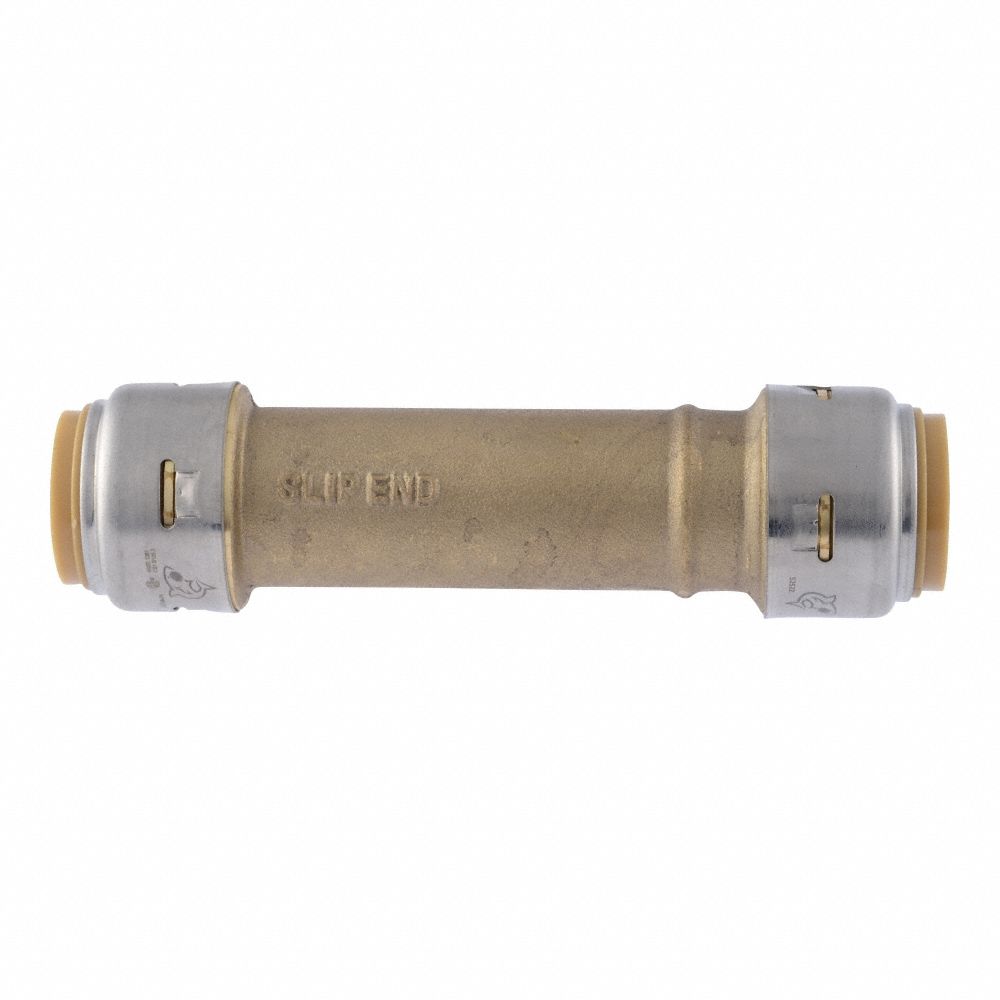 Push-Fit Adapter Fitting: Straight, 3/4 in OD x 3/4 in OD Size, Brass, Coupling