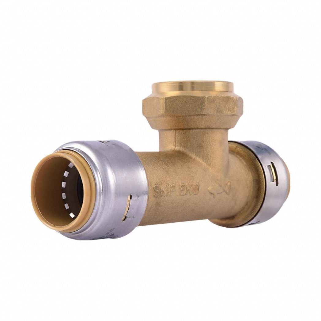 Push-Fit Tee Fitting: Tee, 7/8 in OD x 3/4 in Pipe x 3/4 in OD x 3/4 in Pipe Size, Adapter
