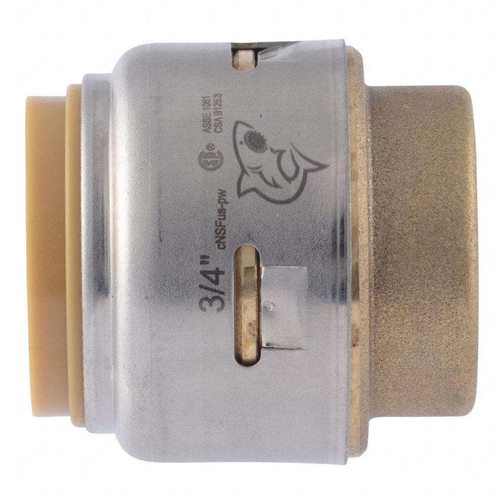 Push-Fit Cap: 7/8 in OD Size, Push-to-Connect, Brass, Coupling