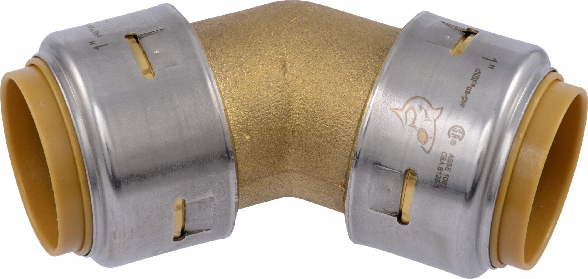 Push-Fit Elbow Fitting: 1 in Pipe x 1 in Pipe Size, Push-to-Connect x Push-to-Connect
