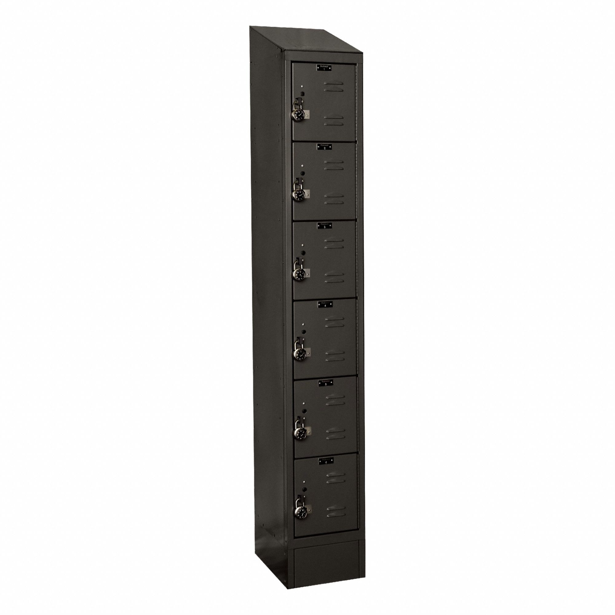 Locker: 12 in x 12 in x 78 in, 6 Tiers, 1 Units Wide, Louvered, Combo/Padlock, Black