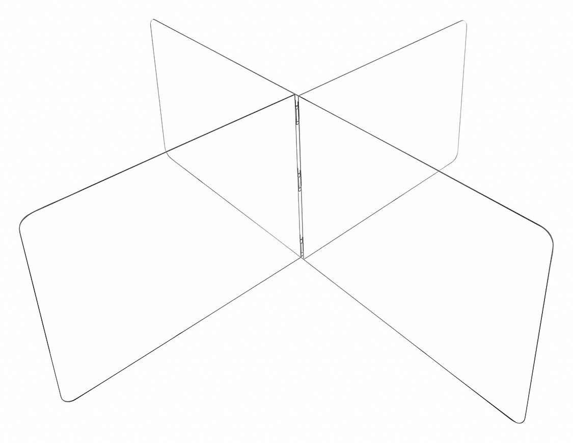 SNEEZE GUARD, TABLETOP, 4 PERSON, CLEAR, 36 X 36 IN COMPARTMENTS, 72 X 72 X 36 IN, PLASTIC