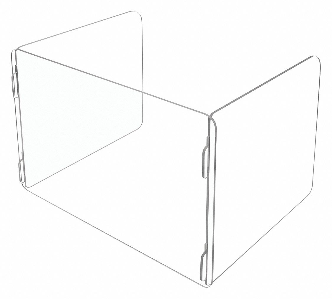 SNEEZE GUARD W BUMPER, U-SHAPE, CLEAR, 37.48 LBS, 1/4 IN THICK, 60 X 36 X 36 IN, PLASTIC