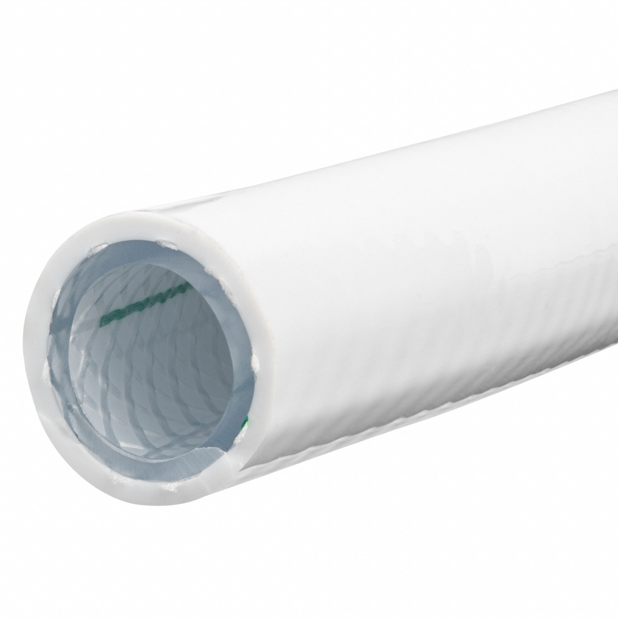 POLYESTER BRAID REINFORCED TUBING, WHITE, 4 MM INSIDE DIA, 9 MM OUTSIDE DIA, 50 FT, 70A, PVC