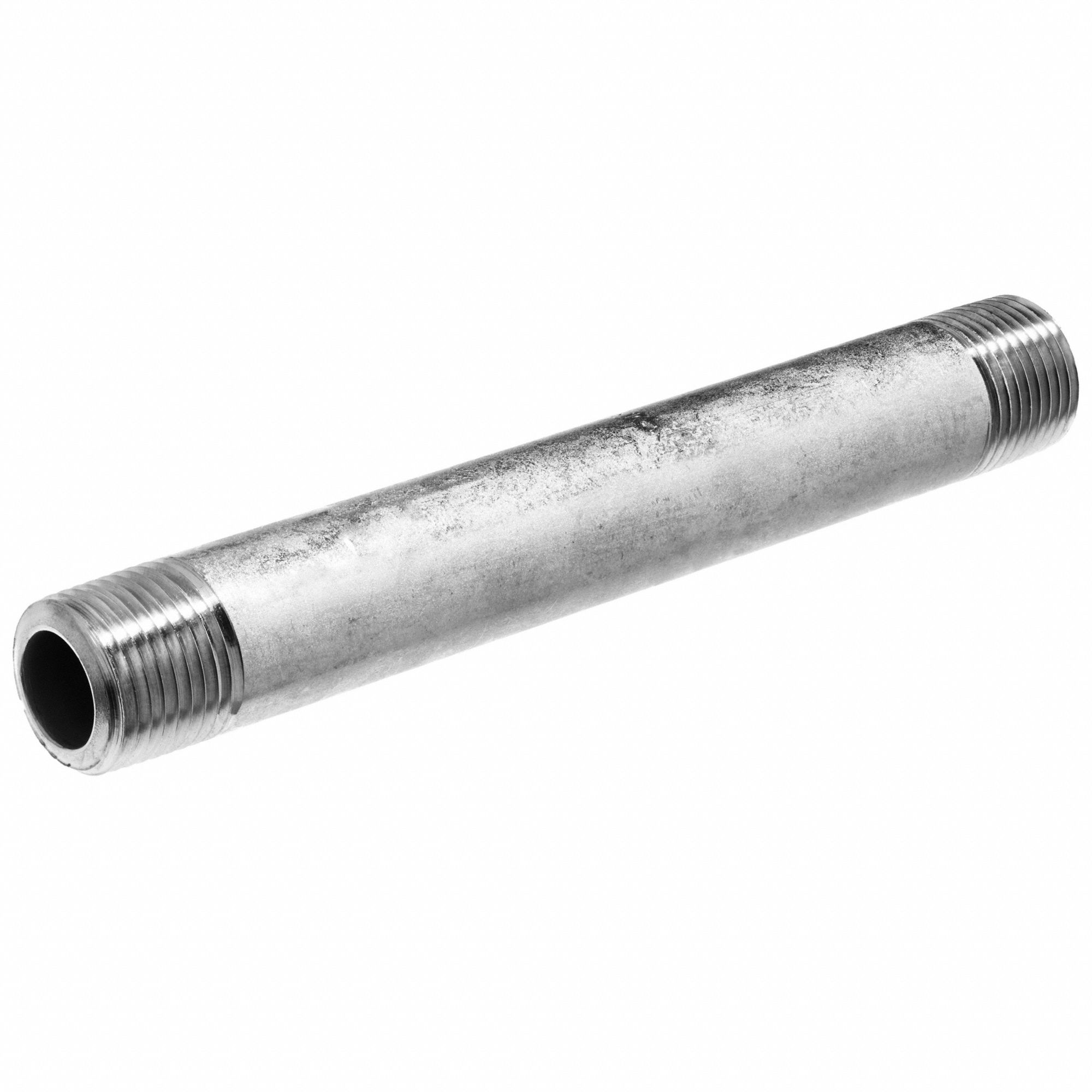 PIPE NIPPLE, MNPT, ⅜ IN PIPE SIZE, 12 IN LENGTH, 304 STAINLESS STEEL, 3000 PSI, SEAMLESS