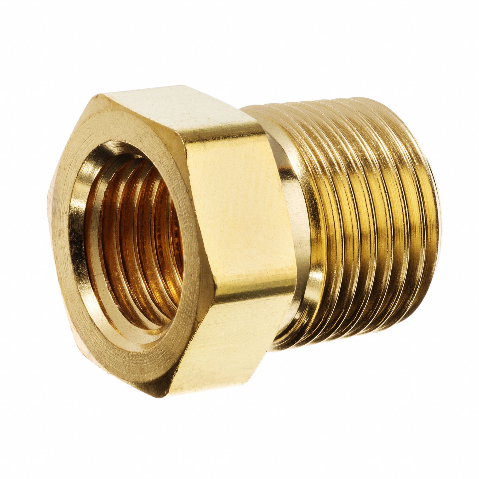 STRAIGHT HEX BUSHING, MNPT X FNPT, PIPE SIZE ⅜ X ¼ IN, BRASS, 2900 PSI