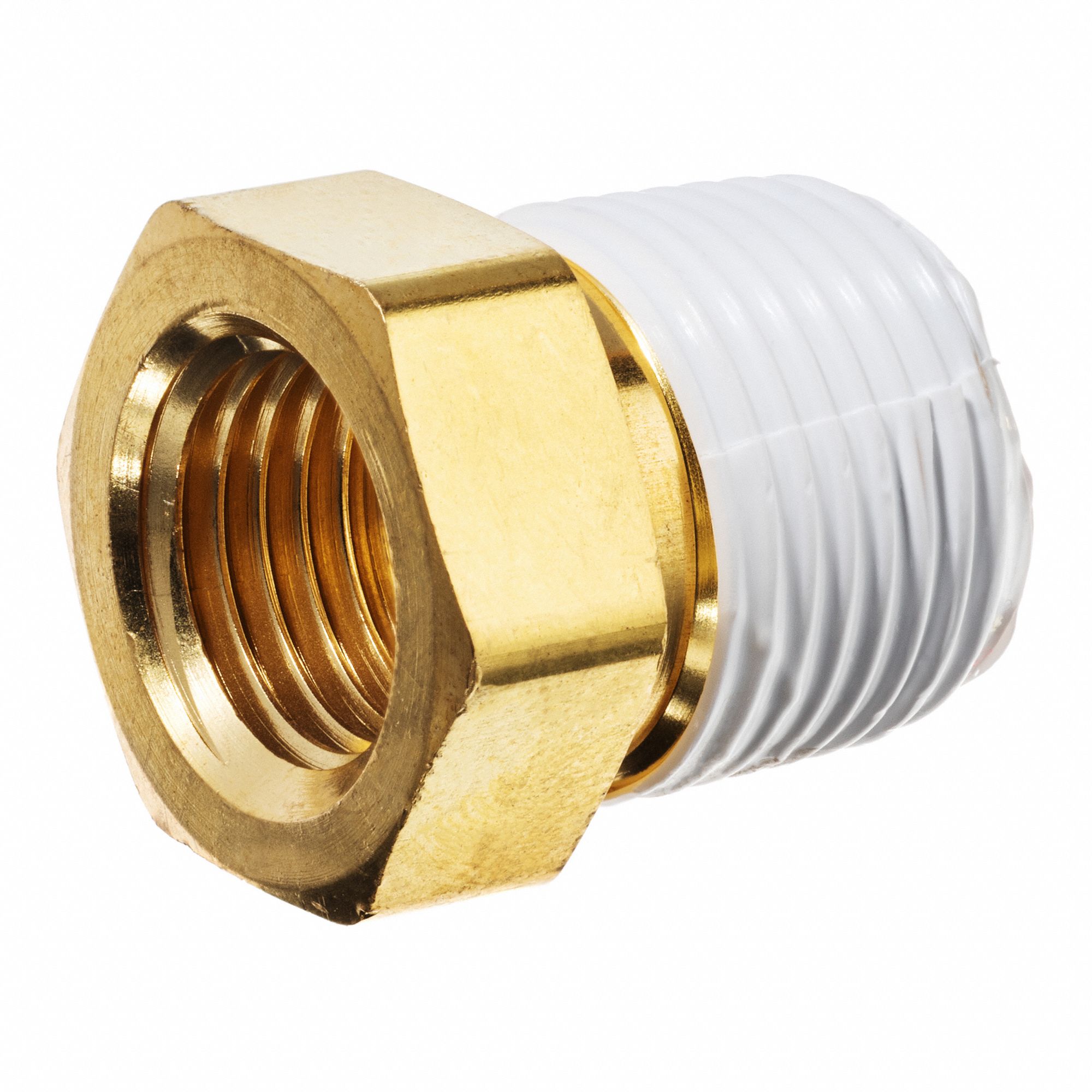 STRAIGHT HEX BUSHING W/THREAD SEALANT, MNPT X FNPT, PIPE SIZE ½ X ⅜ IN, BRASS, 2100 PSI