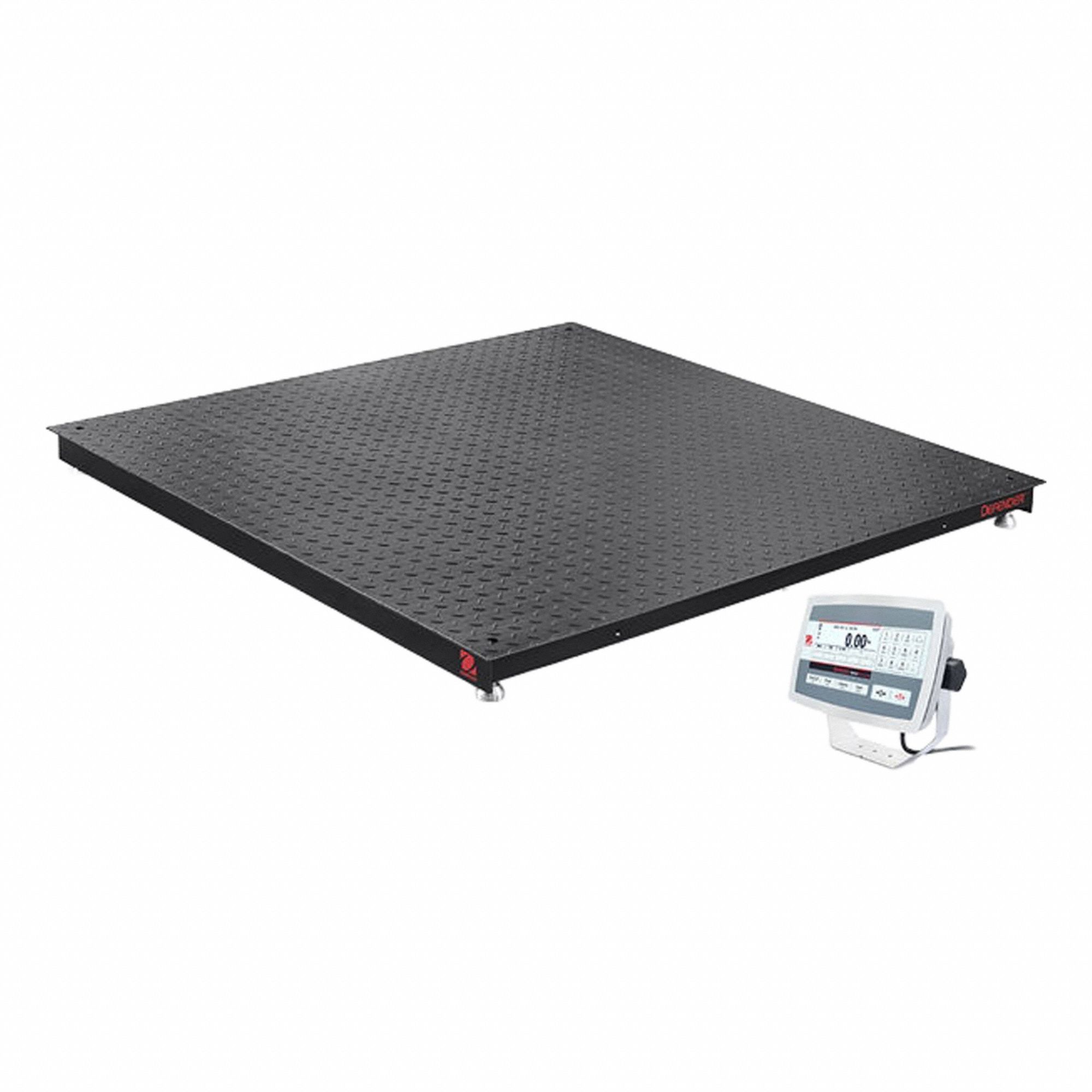 OHAUS Floor Scale: 2,500 lb Wt Capacity - Imperial, 0.5 lb/0.2 kg Readability, Floor Scale (MPN i-DF52XW2500B1R). Key specifications — Weighing Units: Custom; Platform Material: Stainless Steel; Connection Ports: RS-232; Brand: OHAUS; Series: Defender™ 5000; Readability: 0.5 lb/0.2 kg.