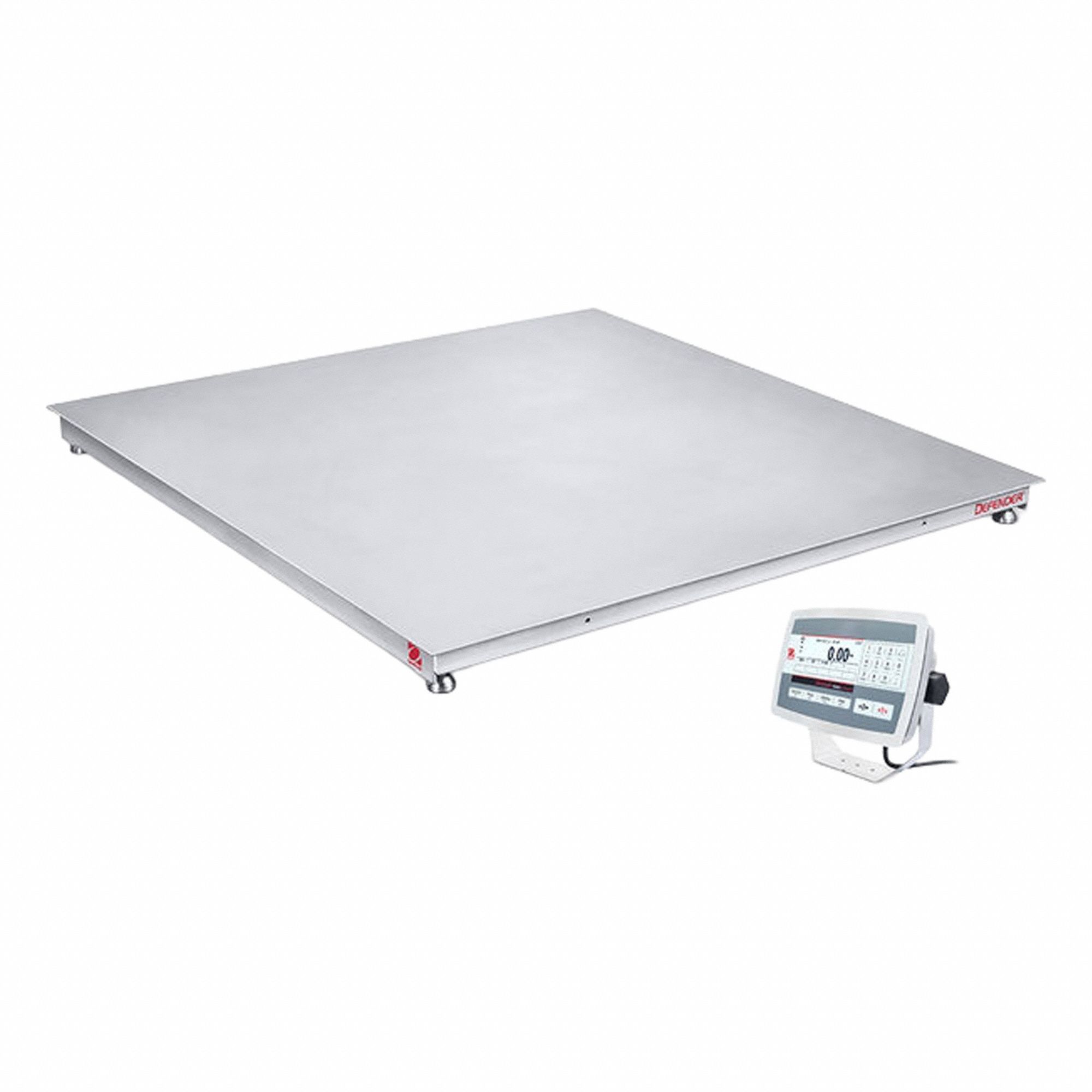 OHAUS Floor Scale: 2,500 lb Wt Capacity - Imperial, 0.5 lb/0.2 kg Readability, Floor Scale (MPN i-DF52XW2500C1L). Key specifications — Weighing Units: kg; Platform Material: Stainless Steel; Connection Ports: Ethernet; Brand: OHAUS; Series: Defender™ 5000; Readability: 0.5 lb/0.2 kg.