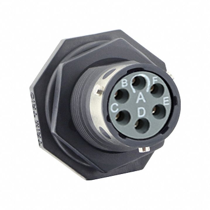 Electrical Connector: Trim Trio UTGX 10, Jam Nut Receptacle, 6 Contacts, 6 A, 250V