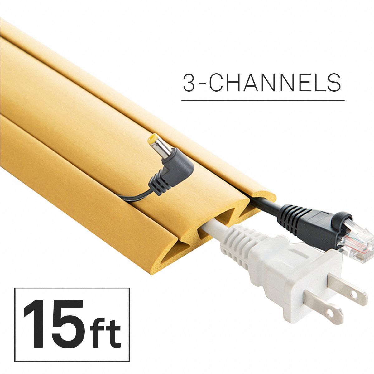 Cable protector: 3 Channels, 2 5/8 in Overall Wd, 5/8 in Overall Ht, 15 ft Lg, Rubber, Tan