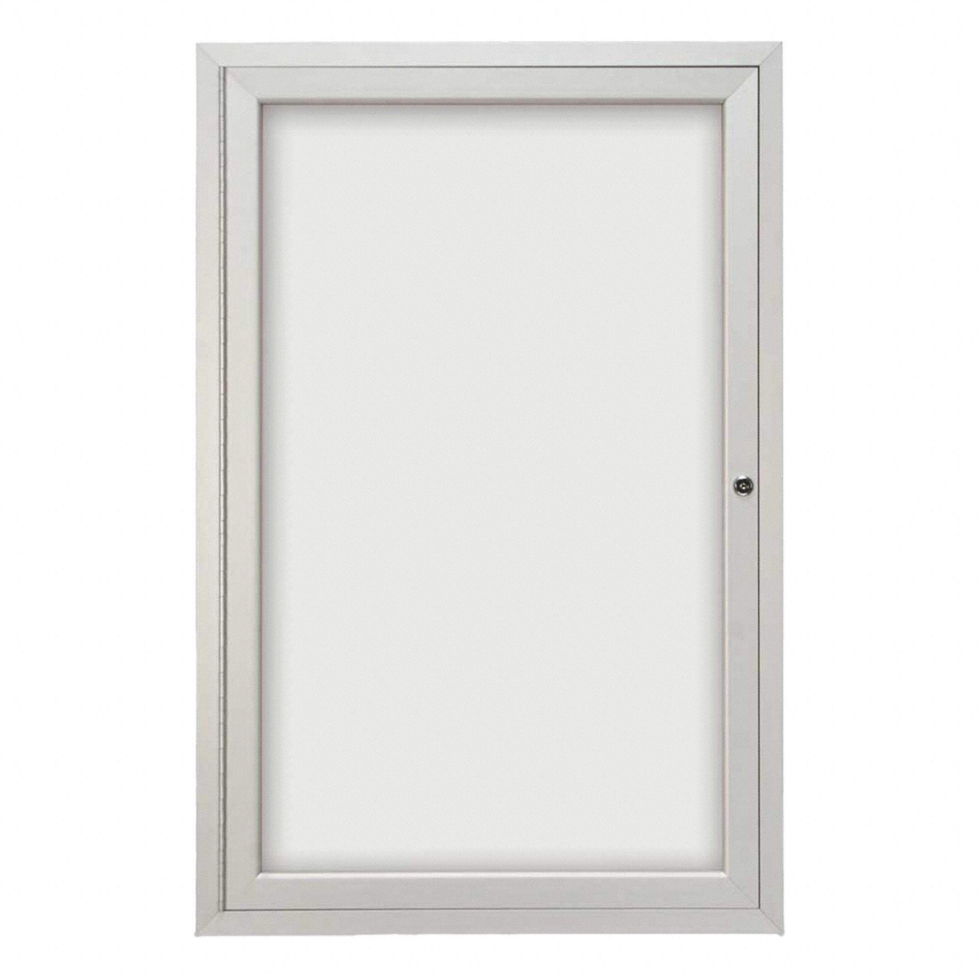 Enclosed Dry Erase Board: Swing Door, Acrylic/Aluminum, 36 in Overall Ht