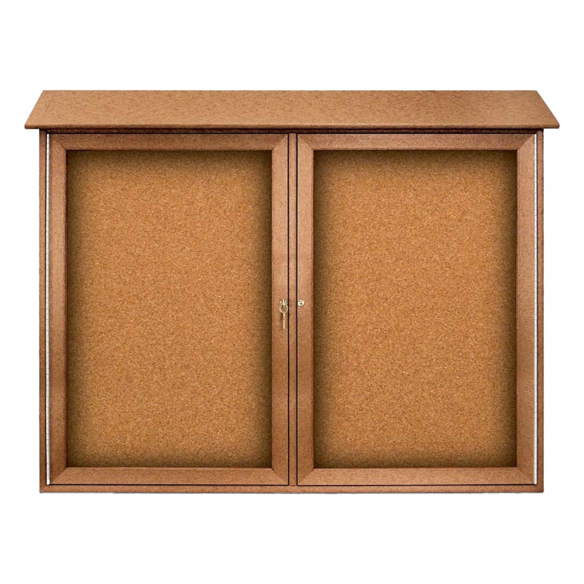 Enclosed Bulletin Board: Swing Door, Acrylic/Plastic, 36 in Overall Ht, Brown