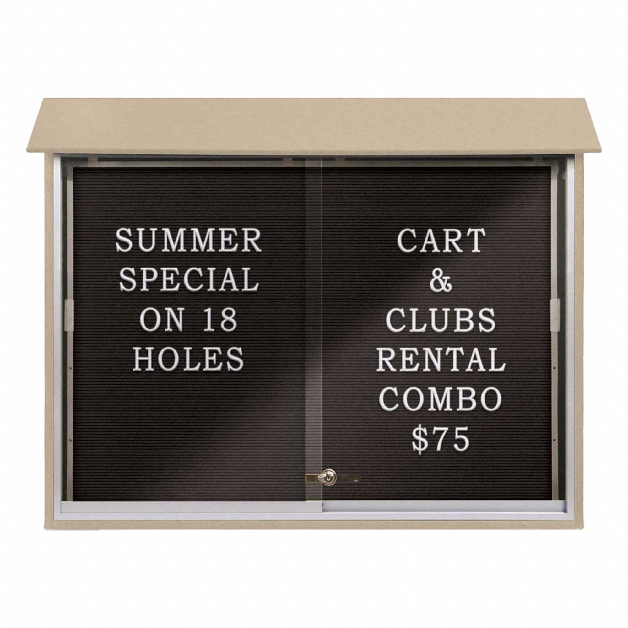 Enclosed Bulletin Board: Sliding Door, Acrylic/Aluminum, 36 in Overall Ht