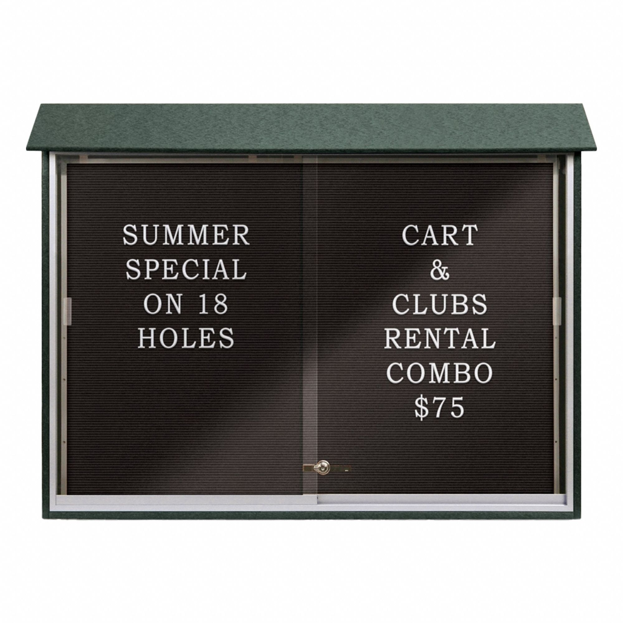 Enclosed Bulletin Board: Sliding Door, Acrylic/Aluminum, 40 in Overall Ht