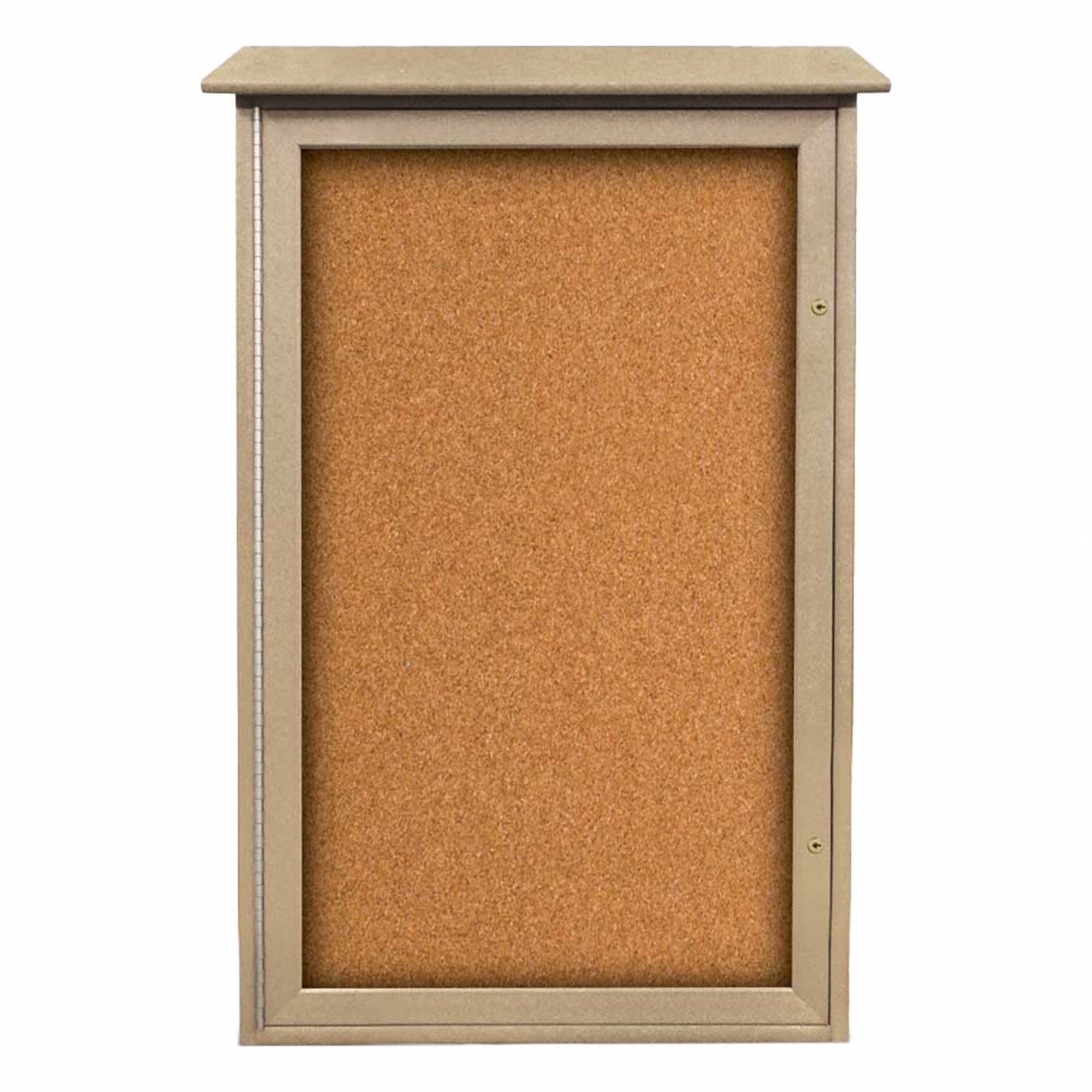Enclosed Bulletin Board: Swing Door, Acrylic/Plastic, 42 in Overall Ht, Sand